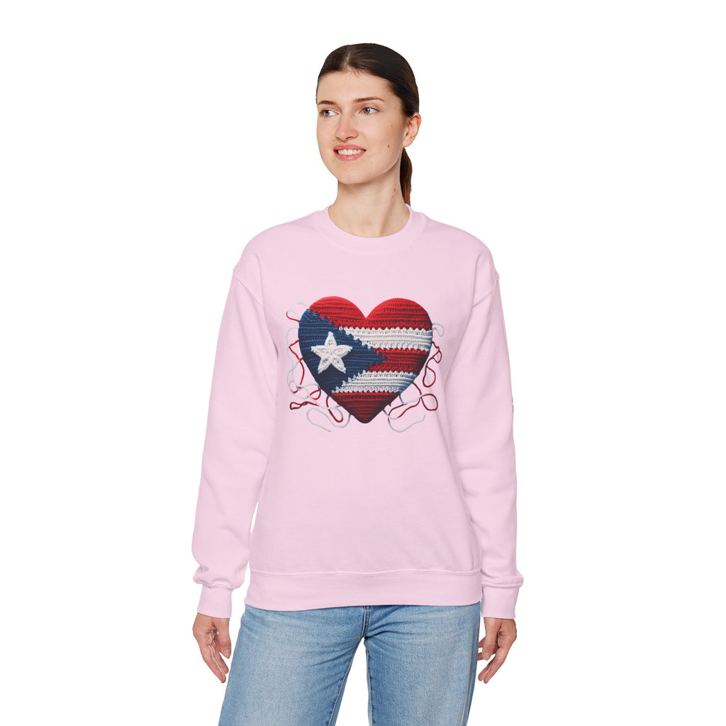 Puerto Rico Heart Crewneck Sweatshirt  Puerto Rican Flag Heart Knit Design