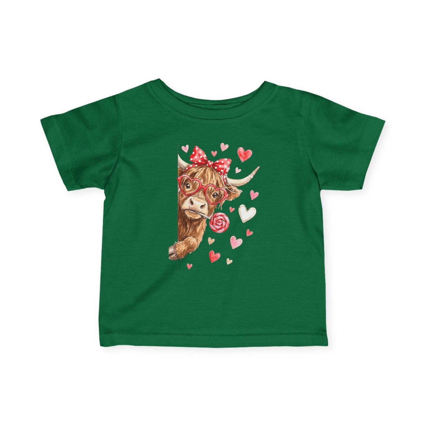 Infant Tee  Watercolor Highland Cow with Hearts (Cute Valentine Baby Top)