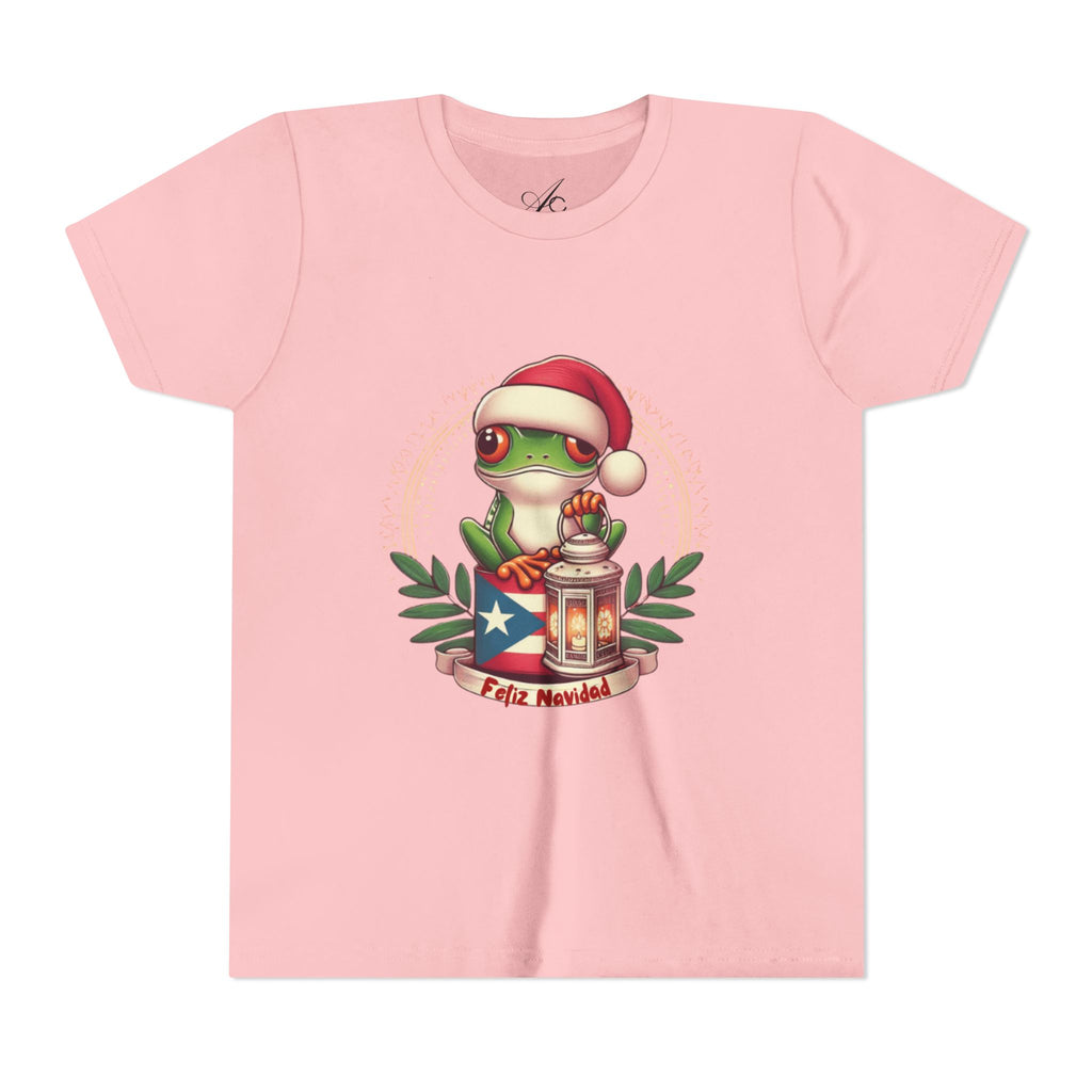 Kids Tee Cute Frog with Puerto Rican Flag & Lantern (Feliz Navidad)