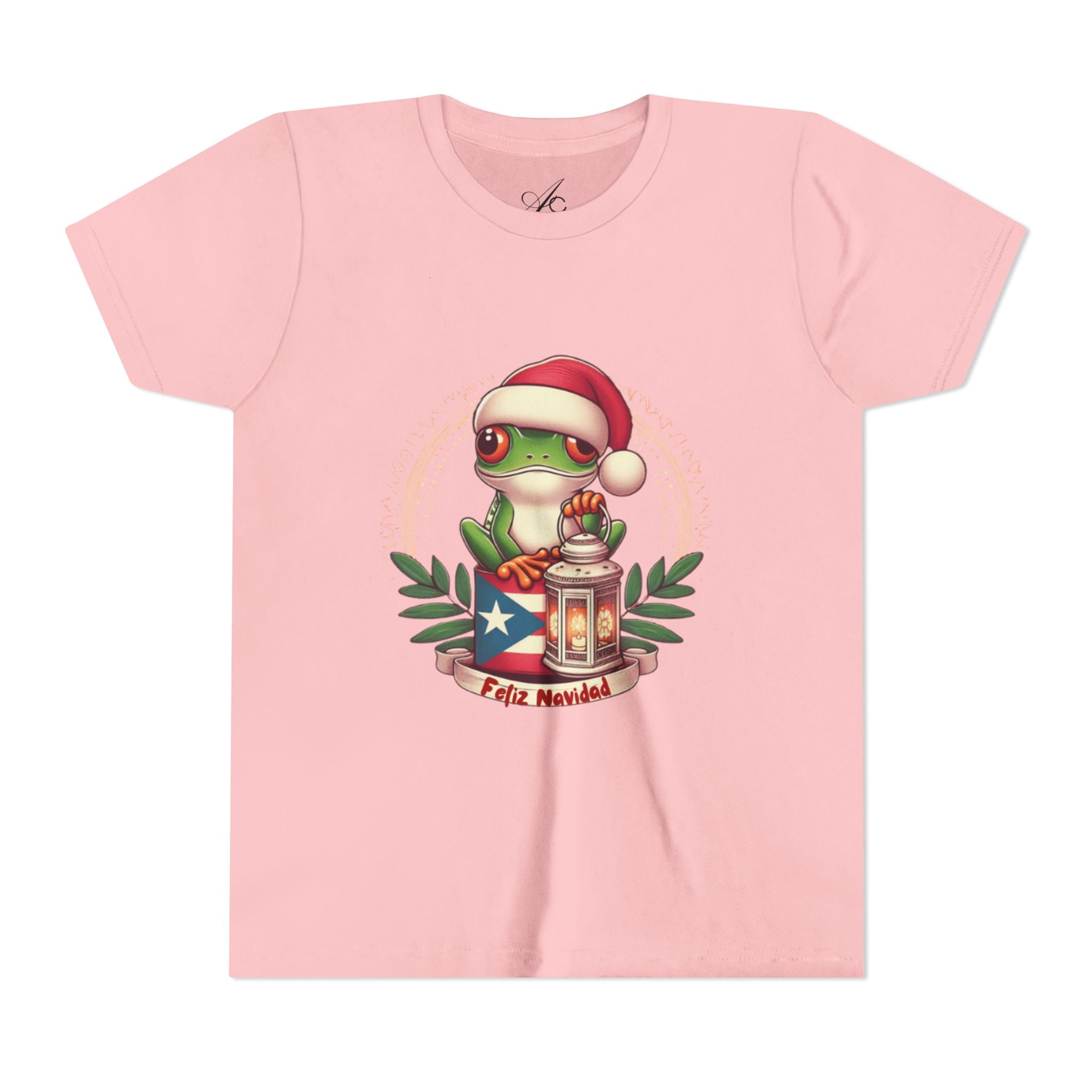 Kids Tee Cute Frog with Puerto Rican Flag & Lantern (Feliz Navidad)