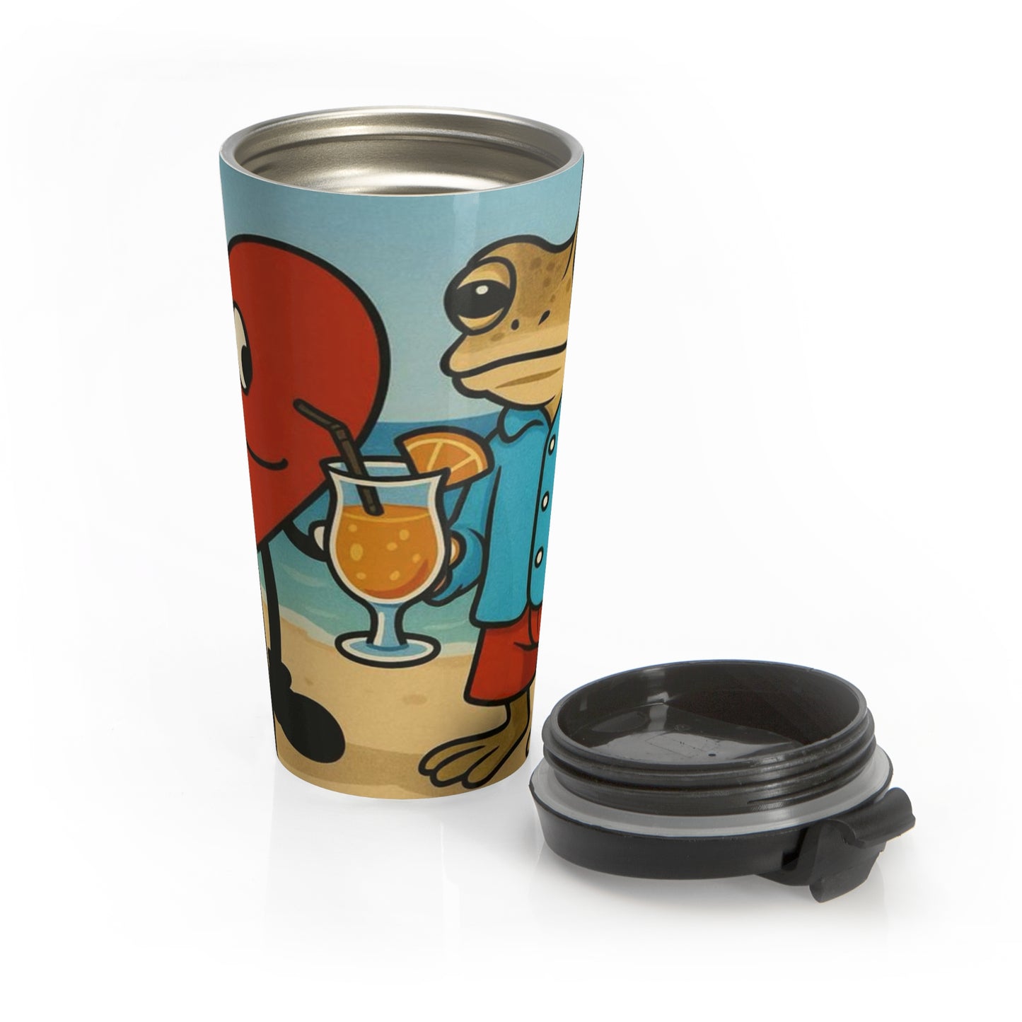 Beach Vibes Stainless Steel Travel Mug - Summer Fun Cup, Travel Coffee Mug, Vacation Drinkware, Comical Beach Art, Gift for Beach Lovers