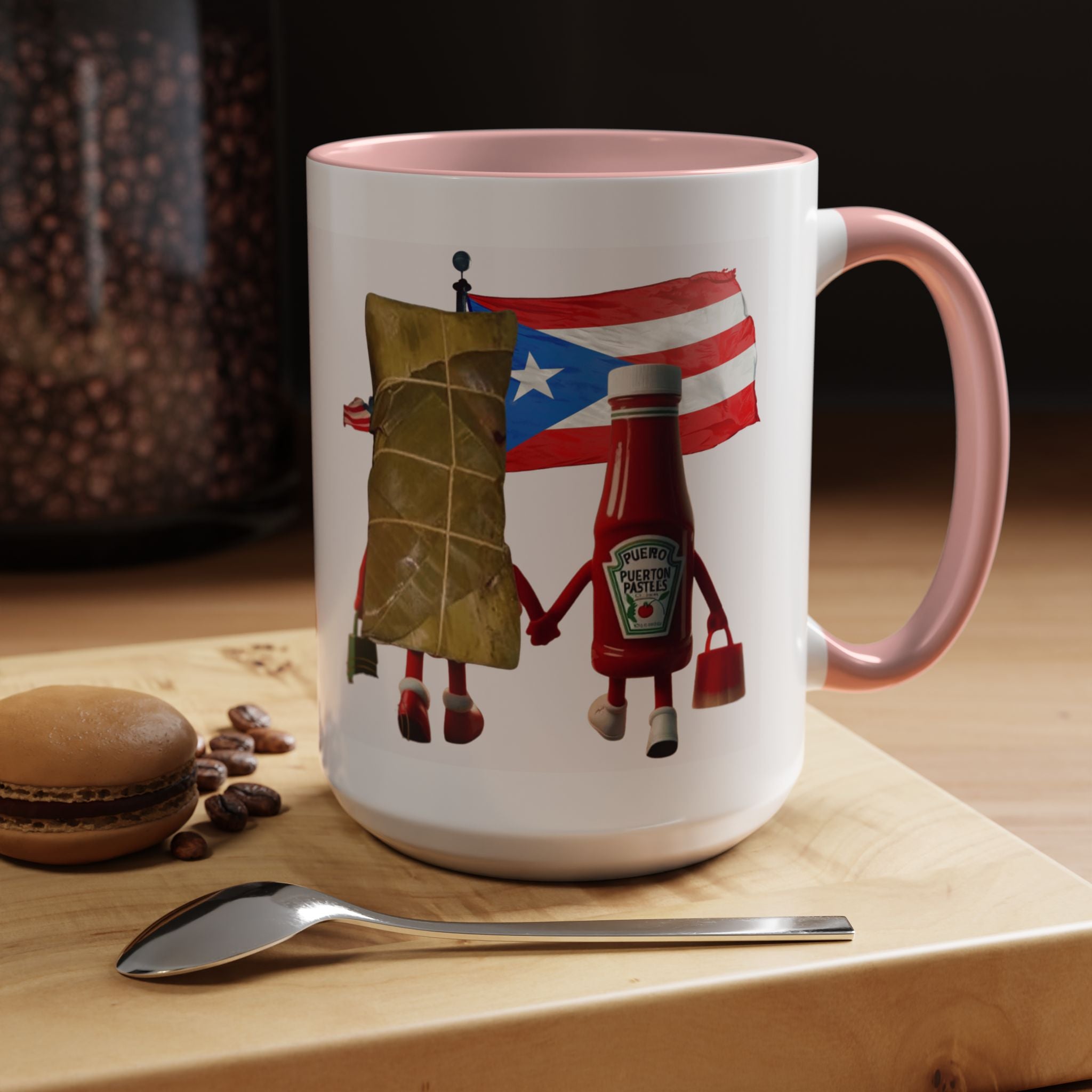 Puerto Rican Flag Ketchup & Pasteles Coffee Mug — Funny Food Friends Accent Mug (11/15oz)