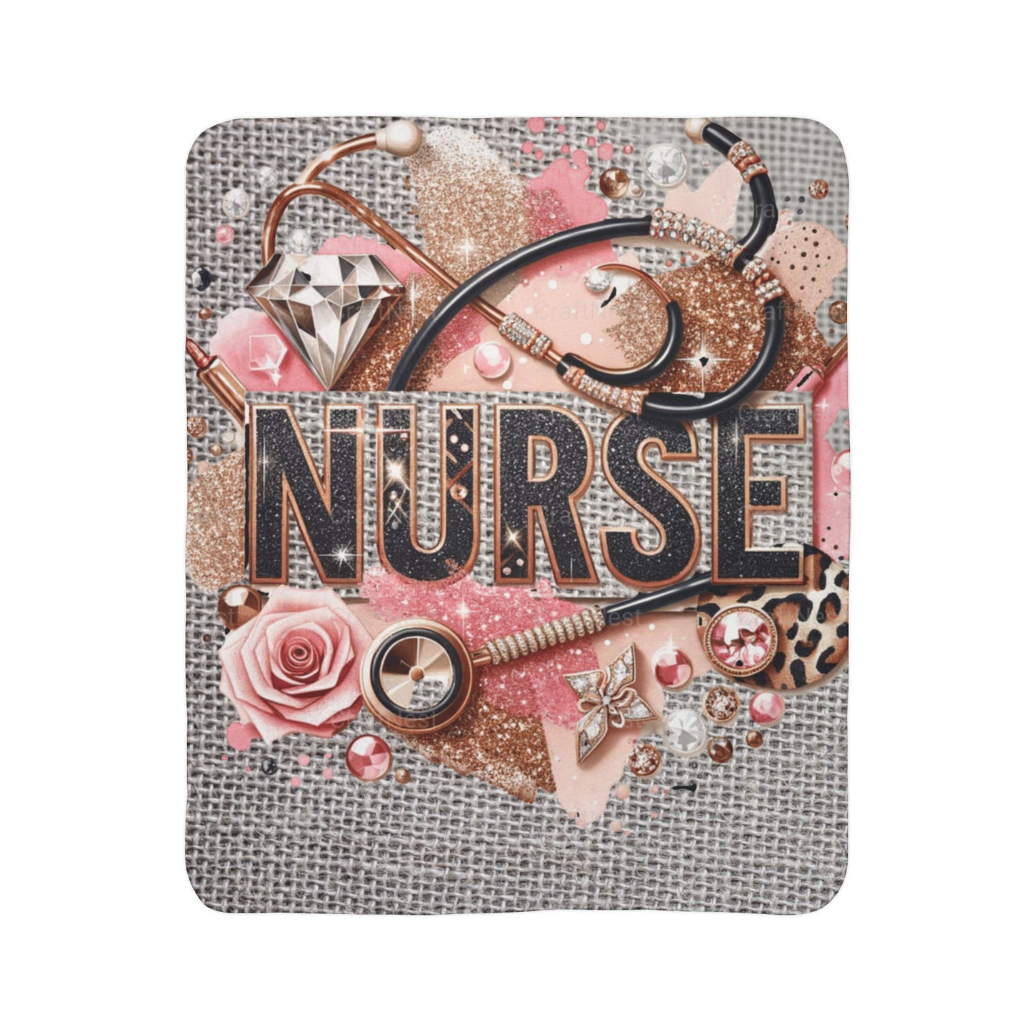 Nurse Fleece Sherpa Blanket — Pink Glam Stethoscope & Roses Cozy Throw
