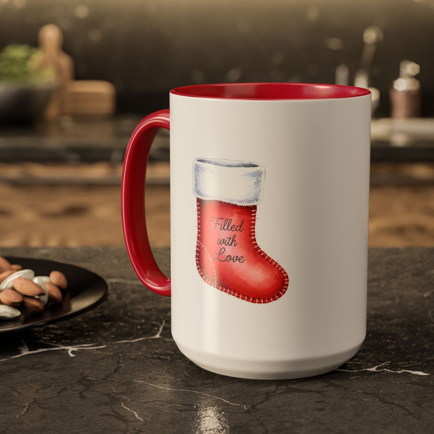 Holiday Mugs Christmas Gift Ideas Hot Cocoa & Coffee Cup Designs Filled with Love - Colorful 11oz & 15oz