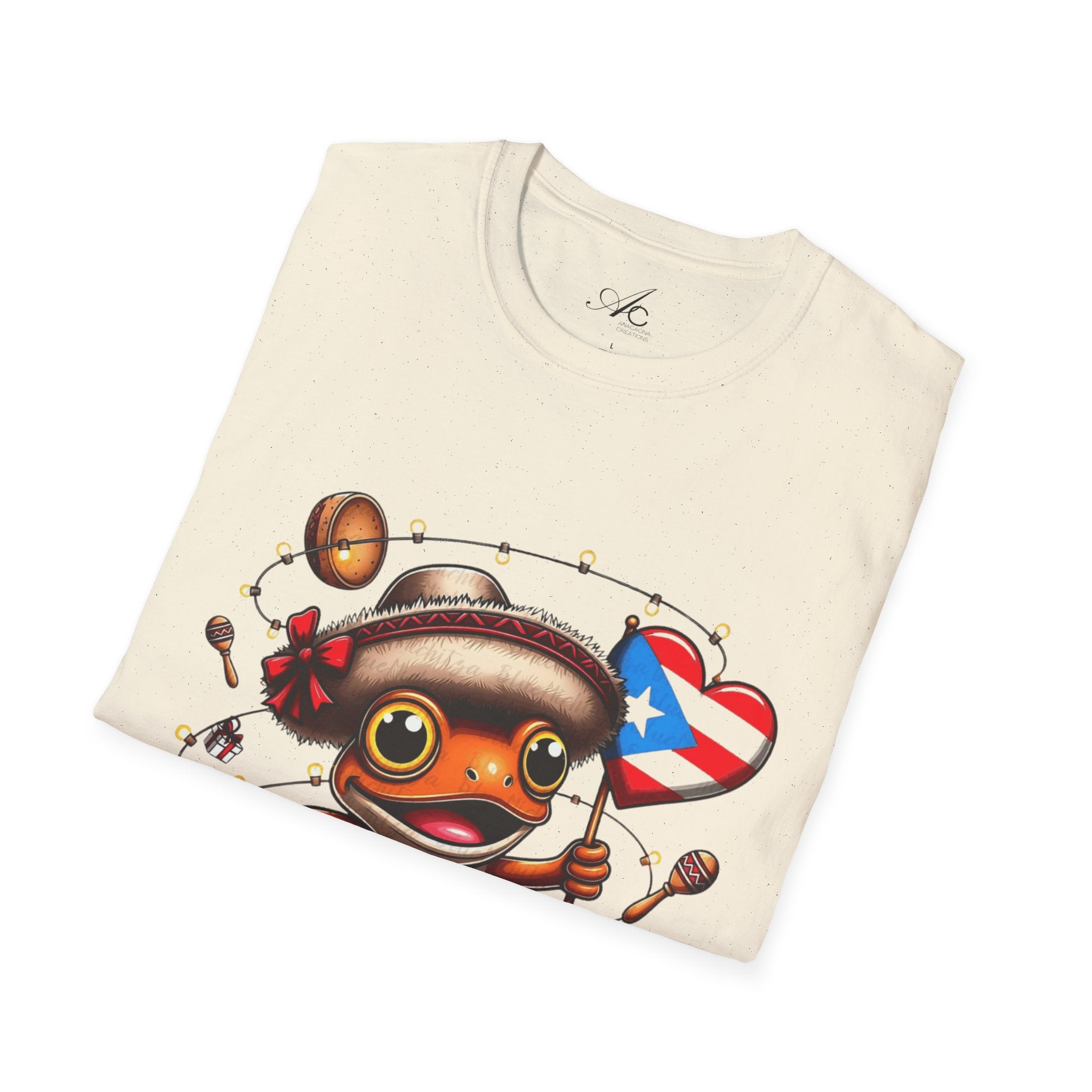 Puerto Rico Frog Holiday T-Shirt  Cute Coquí with Flag Heart (Christmas) Puerto Rico Navidades