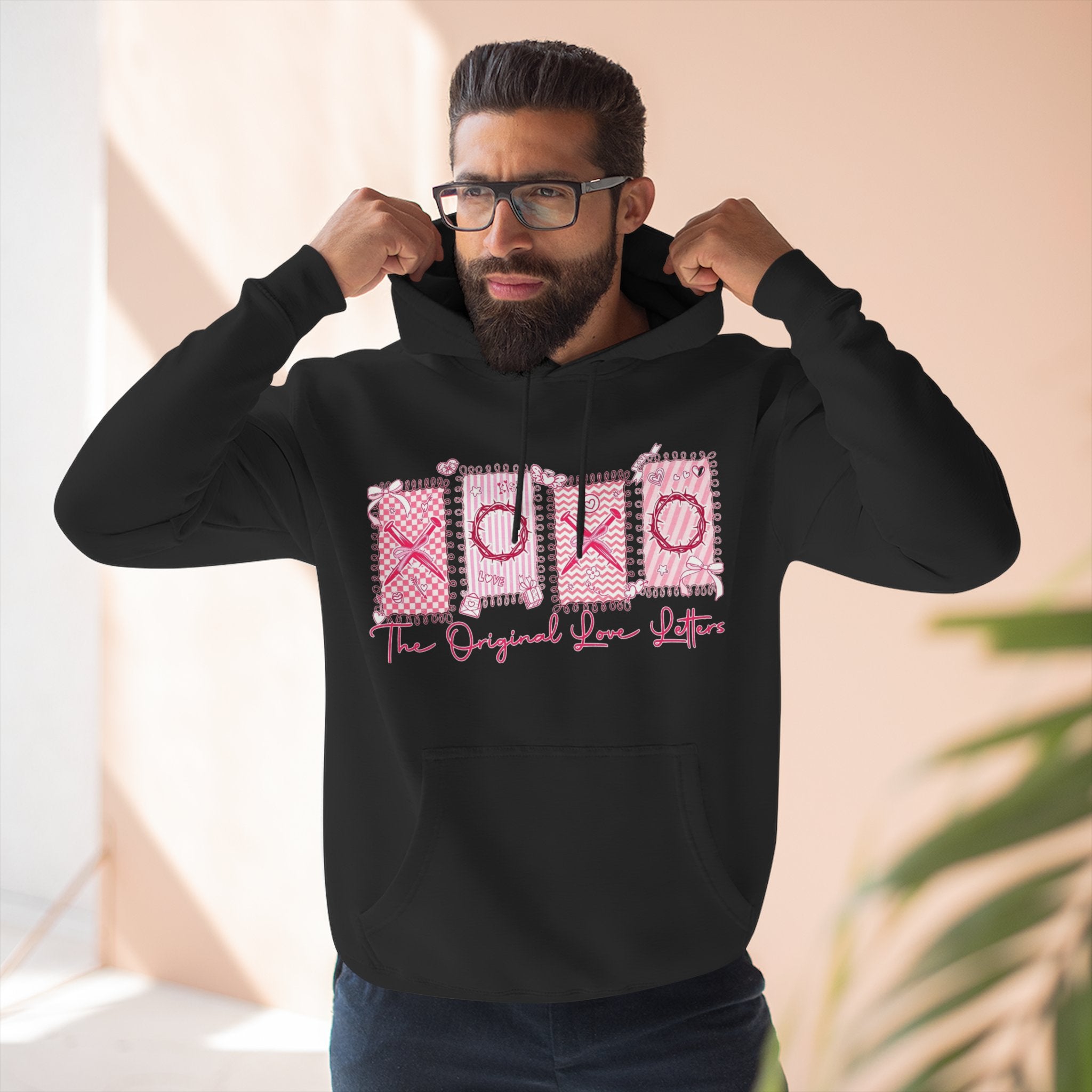 Hoodie  Pink XOXO Three Panel Love Letters Fleece Hoodie