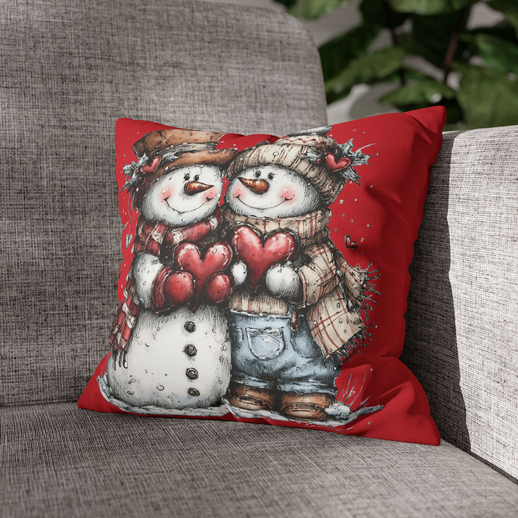 Christmas Snowman Couple Faux Suede Pillowcase CHRISTMAS PILLOW DÉCOR
