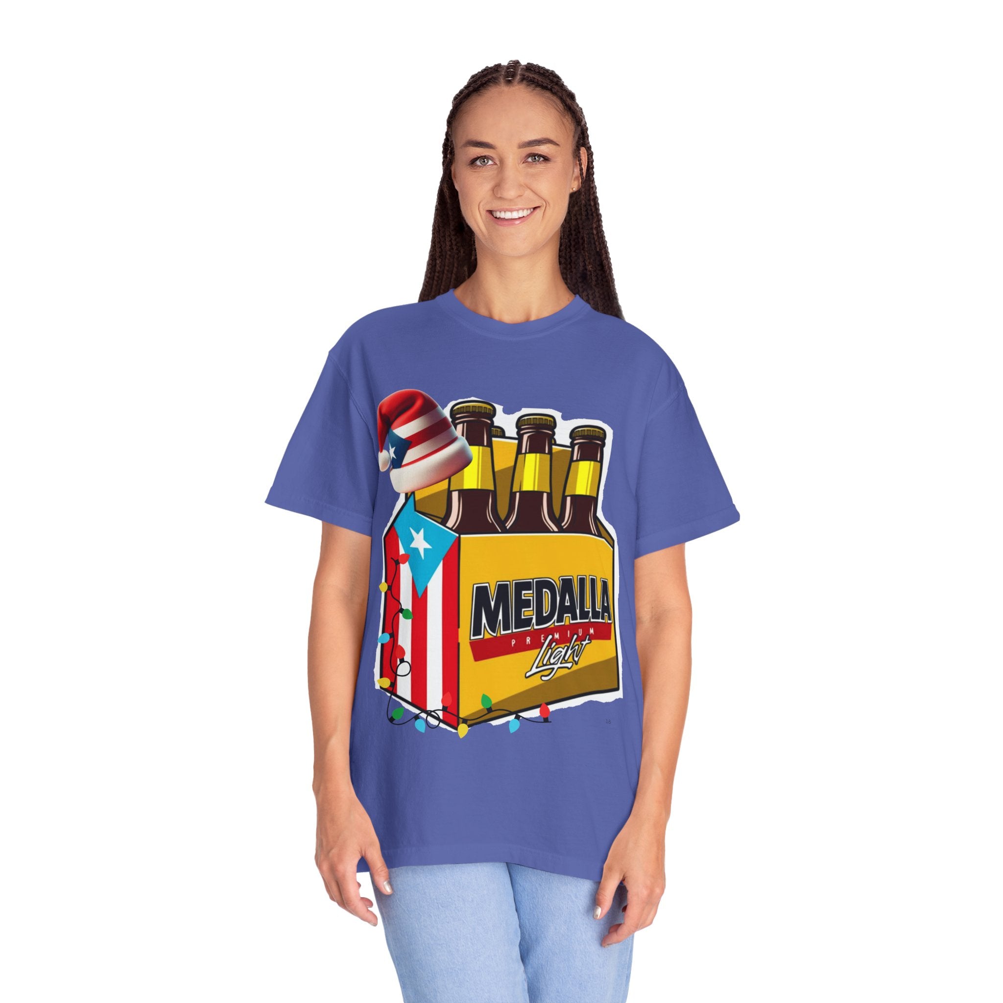 Medalla Light Beer T-Shirt  Navidad Boricua Holiday Tee Puerto Rico’s Navidades