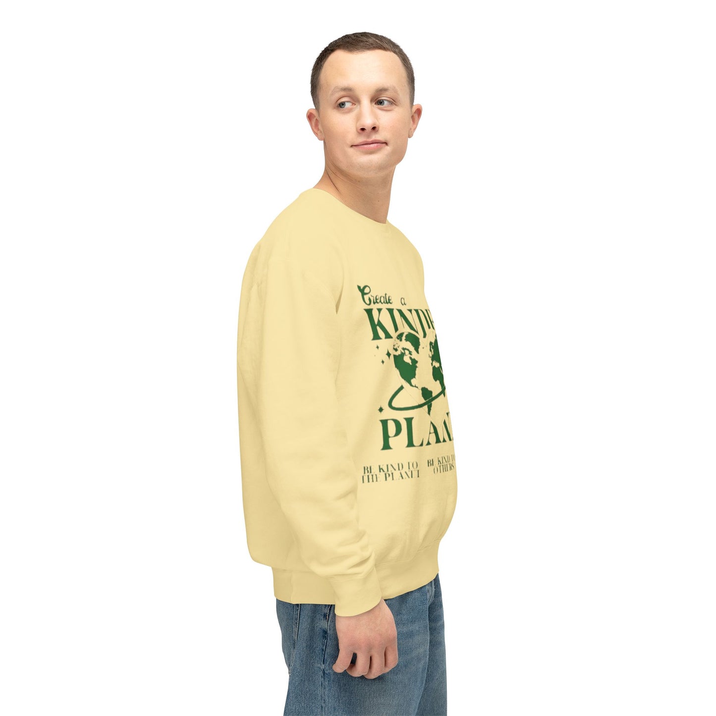 Kinder Planet Crewneck Sweatshirt Eco-Friendly Earth Day Graphic Pullover