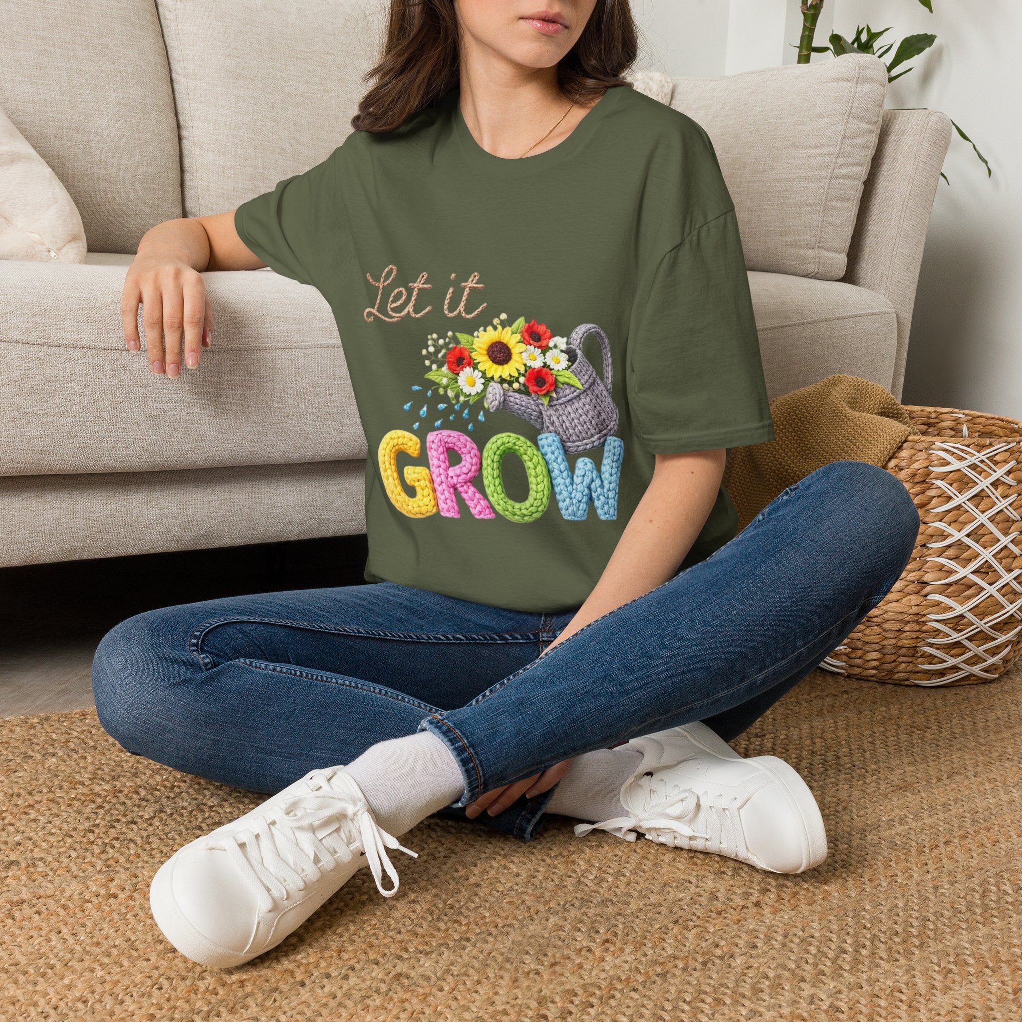 Let It Grow T-Shirt — Floral Watering Can Garden Tee