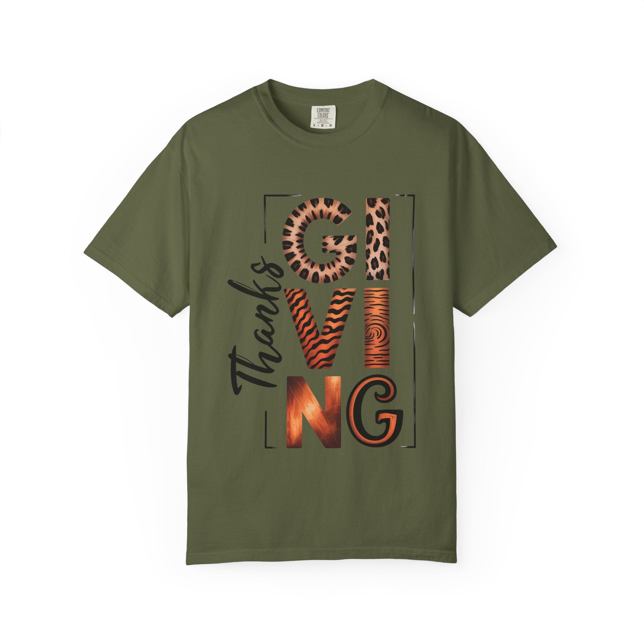 Fall T-Shirts and Sweatshirts Collection Giving Thanks T-Shirt Thanksgiving Graphic Tee with Leopard & Wood Pattern Letters