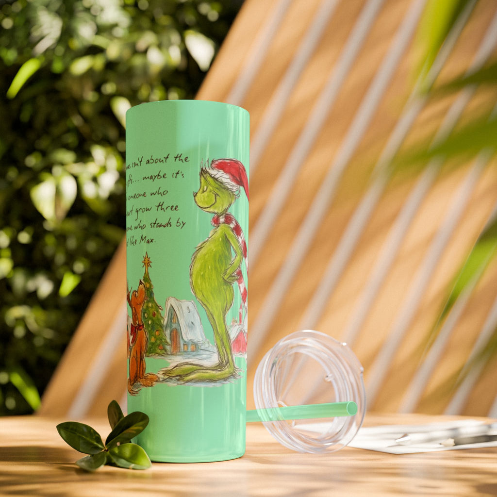 Grinch Christmas Skinny Tumbler with Straw — Dr. Seuss Holiday Quote Design, 20oz Christmas Mugs Collection