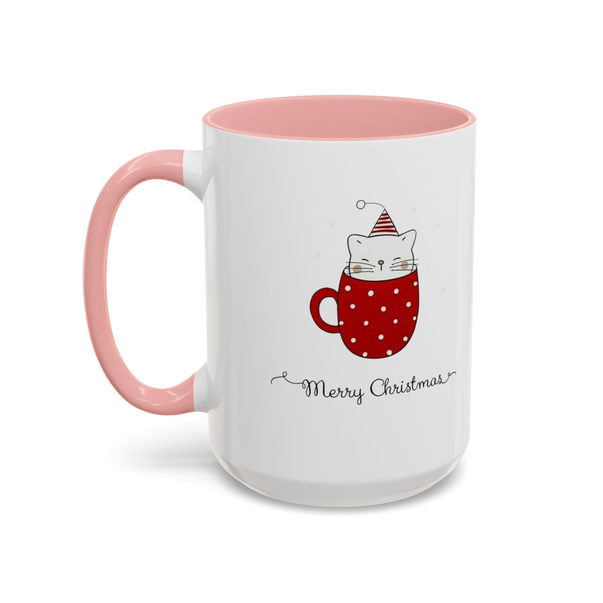 Christmas Cat Accent Mug "Merry Christmas" Polka Dot Holiday Coffee Cup Christmas Mugs Collection!