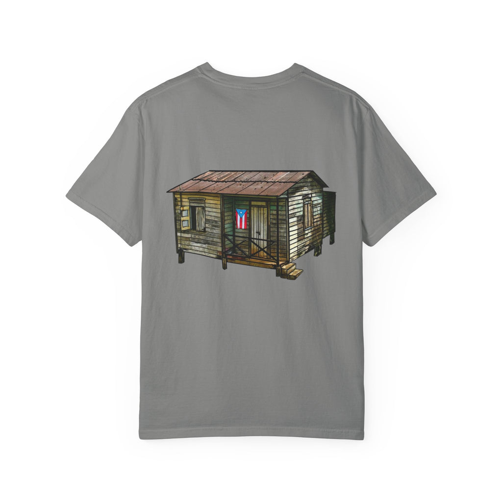 Puerto Rican Batey Cabin T-Shirt  Three Masks & Rustic House Graphic Tee Puerto Rico Navidades