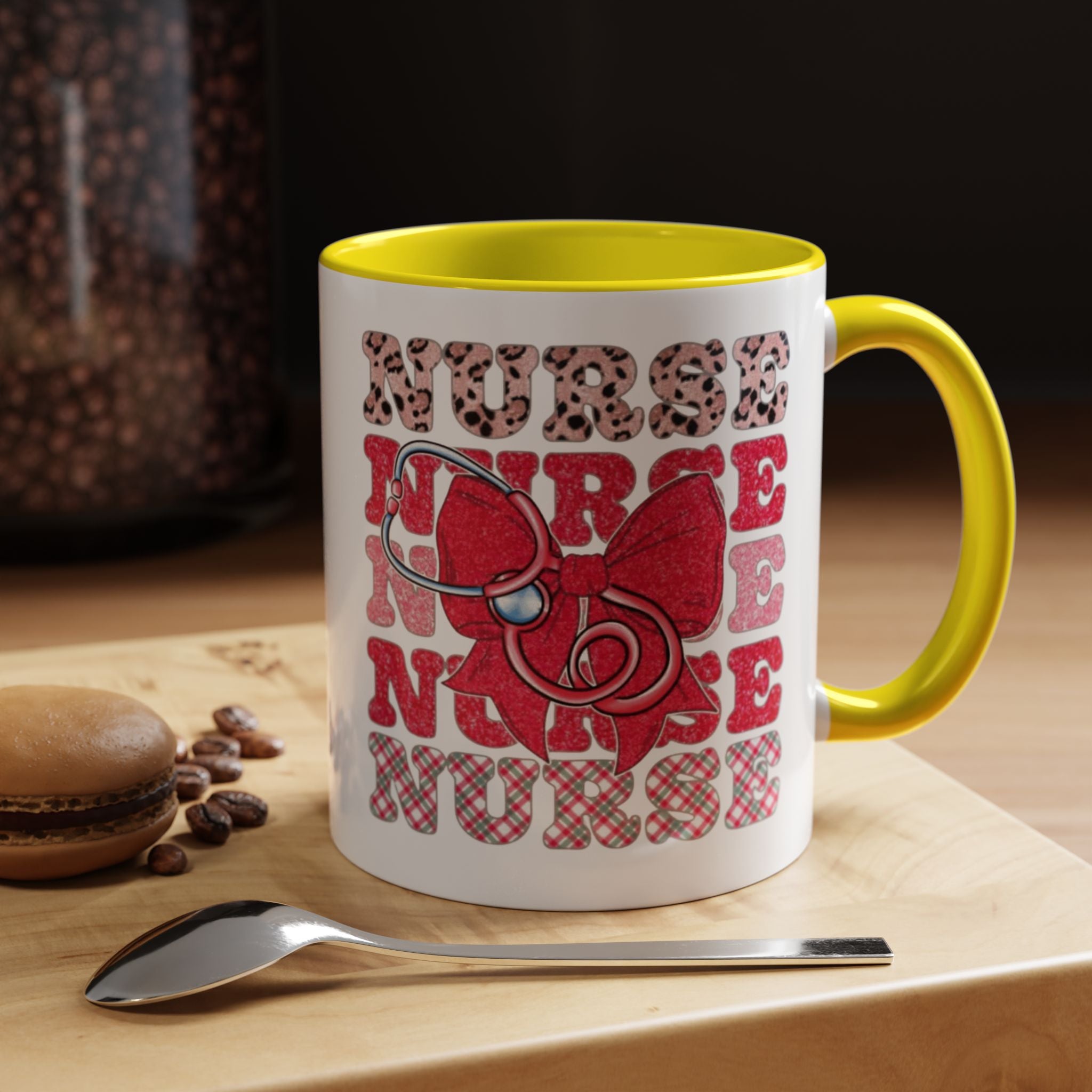 Nurse Stethoscope Bow Accent Coffee Mug — Cute Leopard & Plaid Healthcare Gift (11/15oz) Medical Christmas Mug