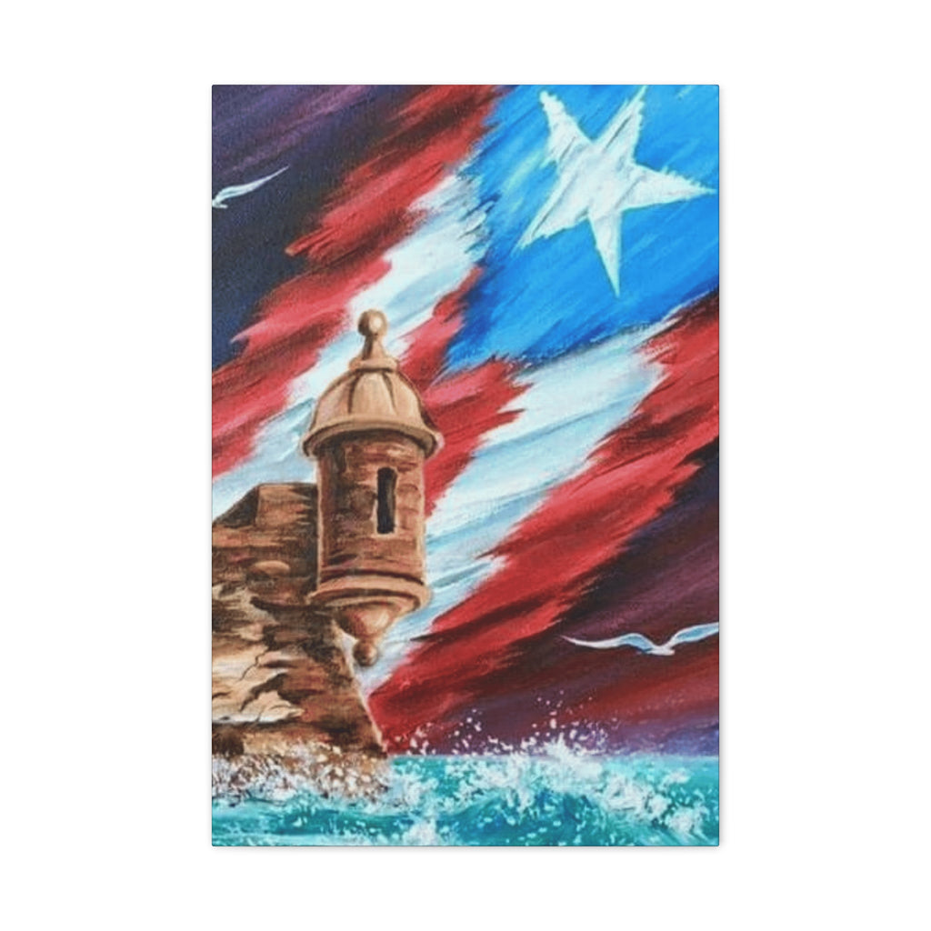 Patriotic Castillo Canvas Wall Art – Puerto Rico Flag Coastal Fortress Print