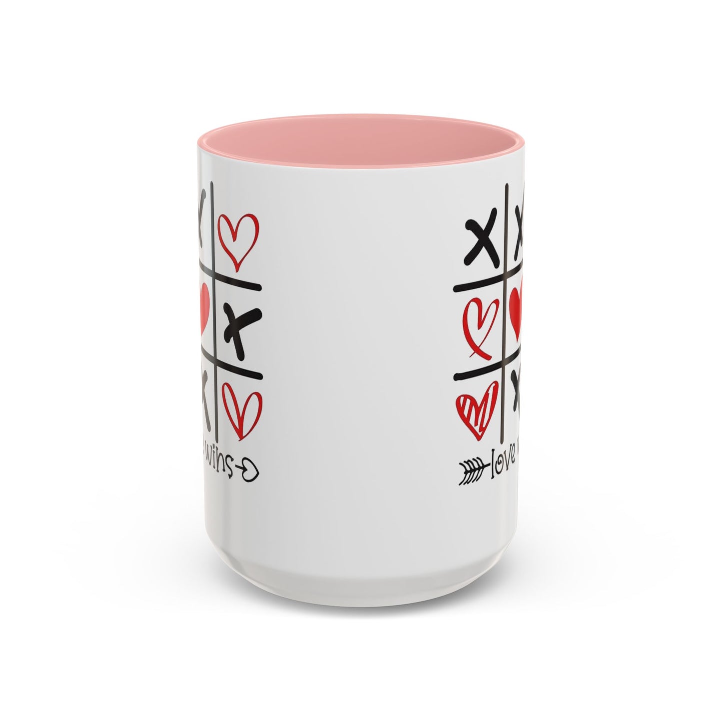 Love Wins Tic-Tac-Toe Heart Accent Coffee Mug — Romantic Valentine 11/15oz