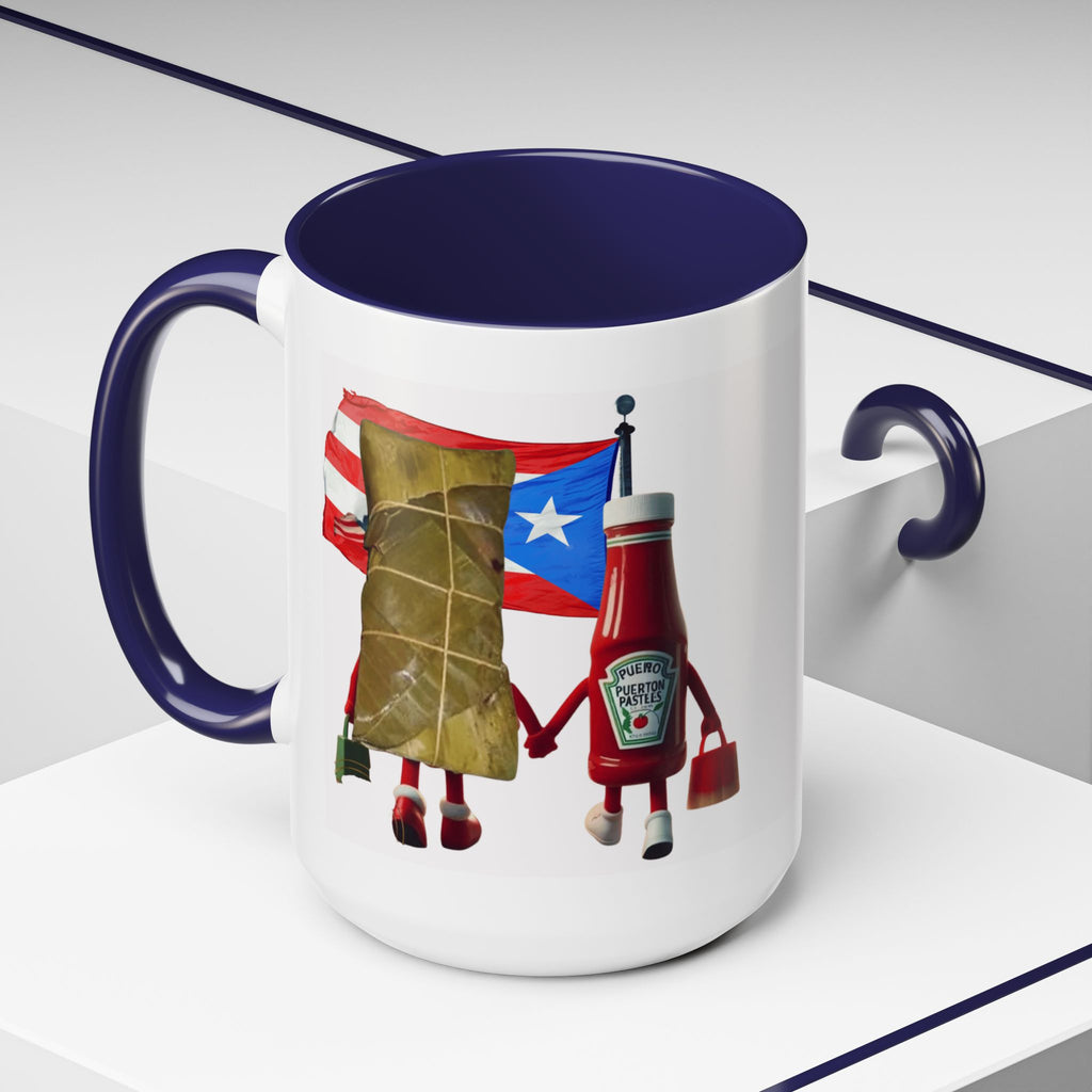 Puerto Rican Flag Ketchup & Pasteles Coffee Mug — Funny Food Friends Accent Mug (11/15oz)