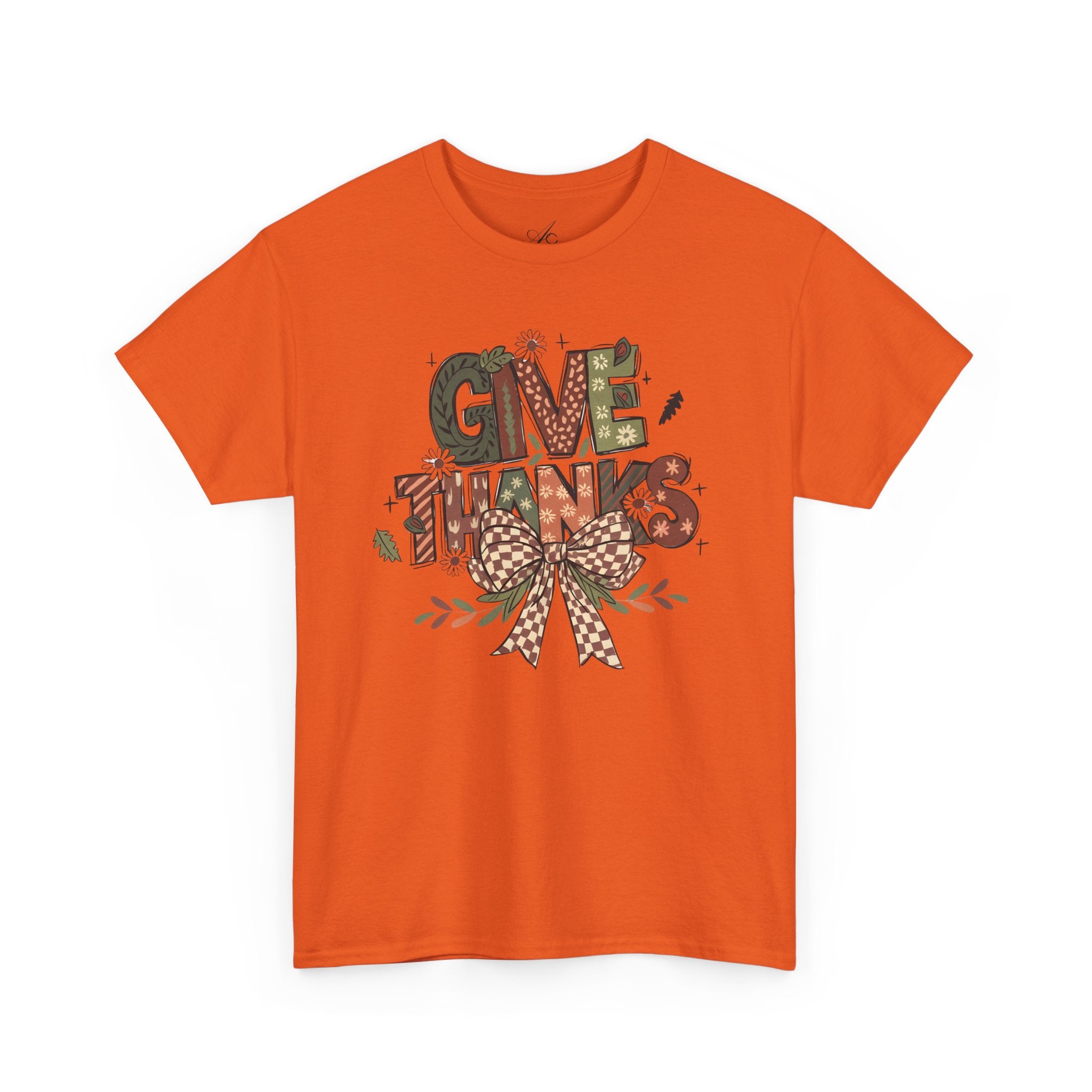 Give Thanks Tee Thanksgiving Graphic T-Shirt with Rustic Bow Design