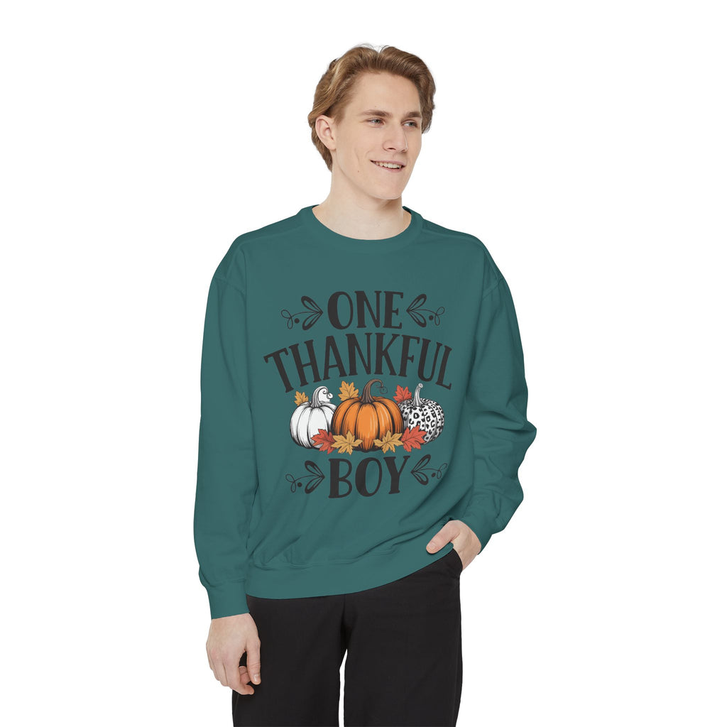 Thankful Boy Sweatshirt  Fall Pumpkin Thanksgiving Crewneck Fall T-Shirts and Sweatshirts Collection