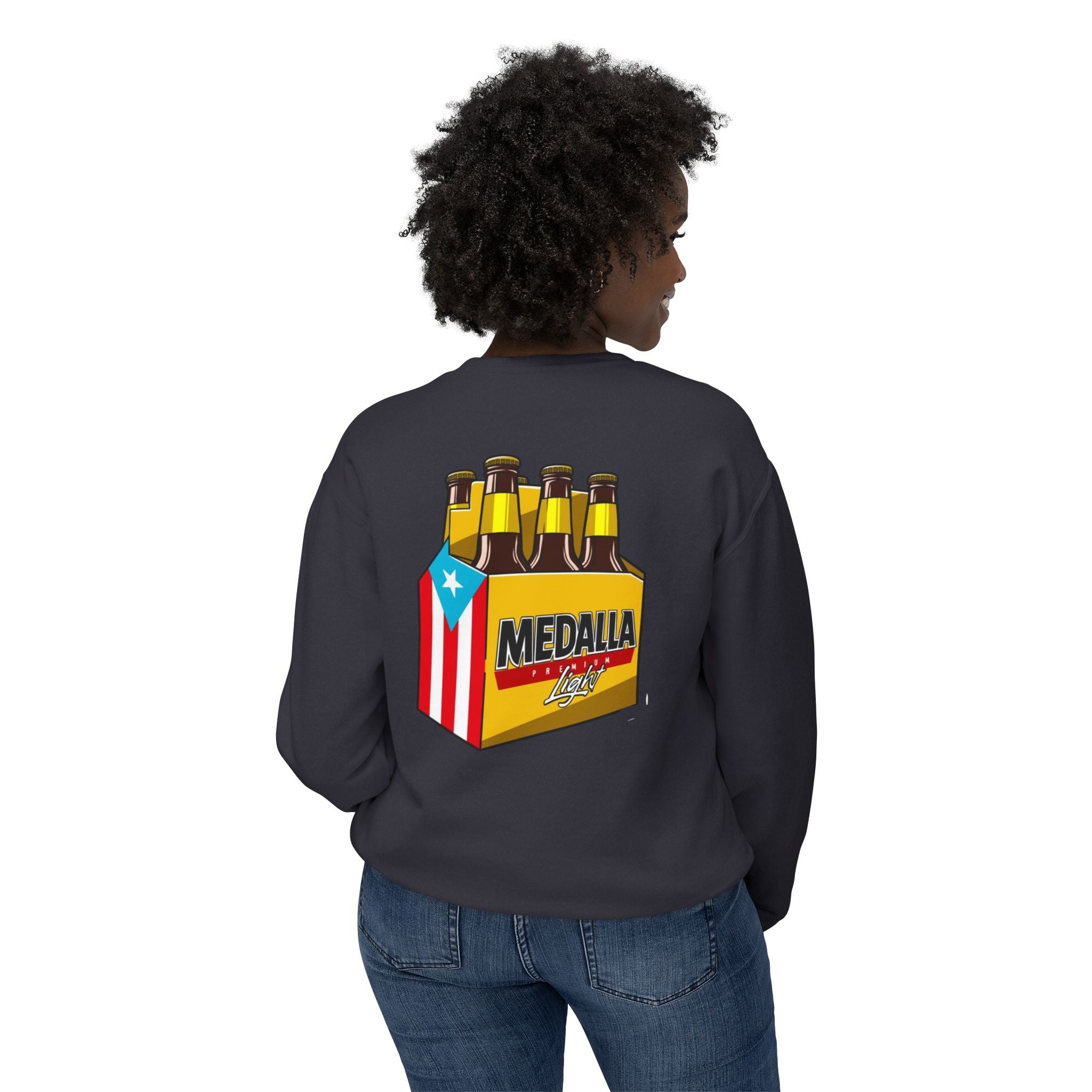 Medalla Light Puerto Rico Sweatshirt Coqui Boricua flag  Beer Pack Graphic Puerto Rico Navidades