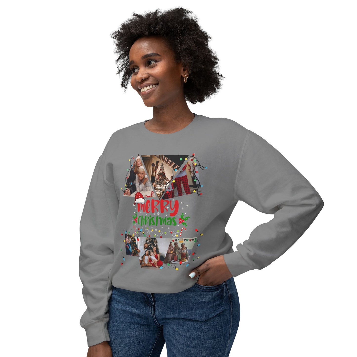 Christmas Photo Collage Sweatshirt — "Merry Christmas" Holiday Crewneck
