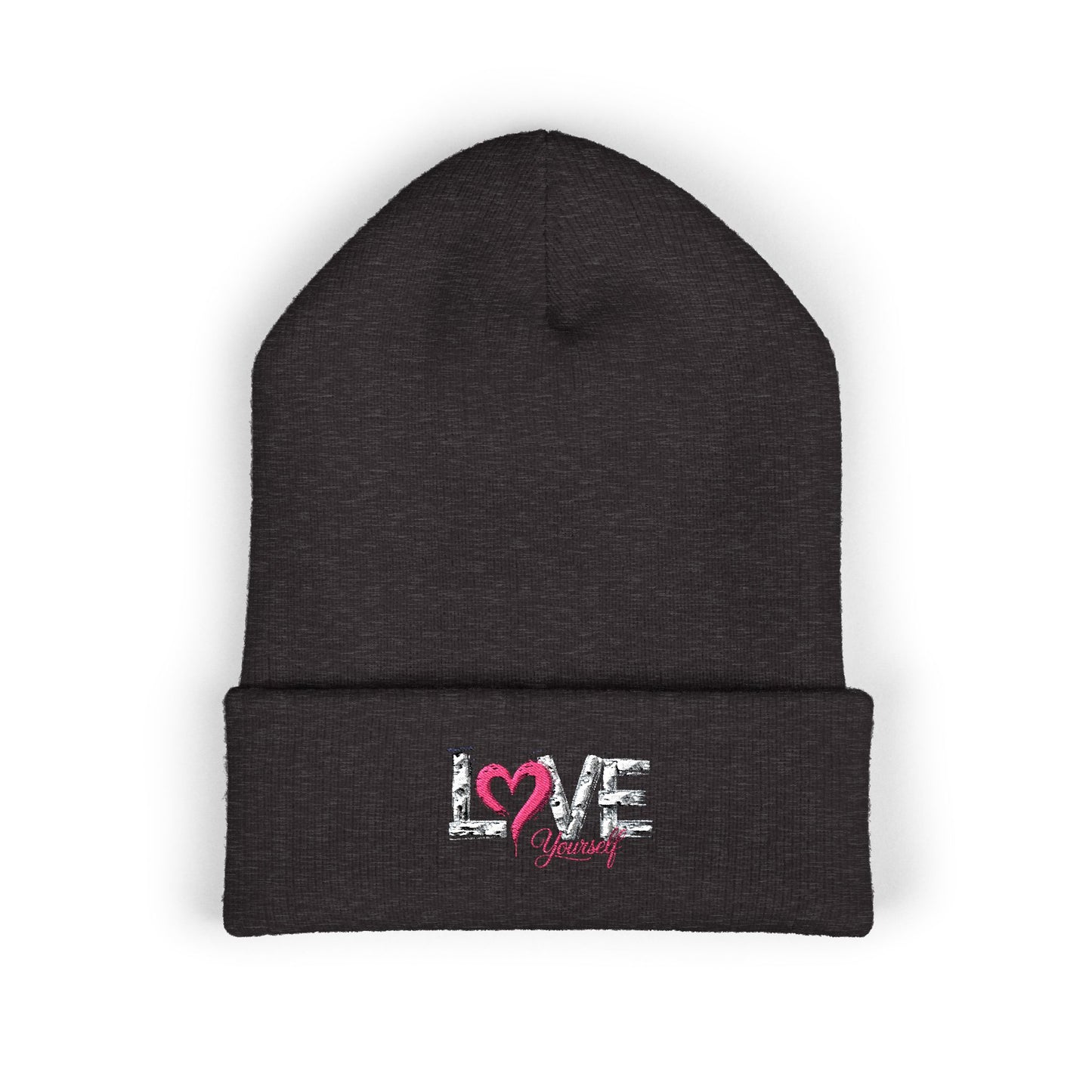 Embroidered 'Love' Heart Cuffed Beanie — Cozy Pink Accent Winter Hat