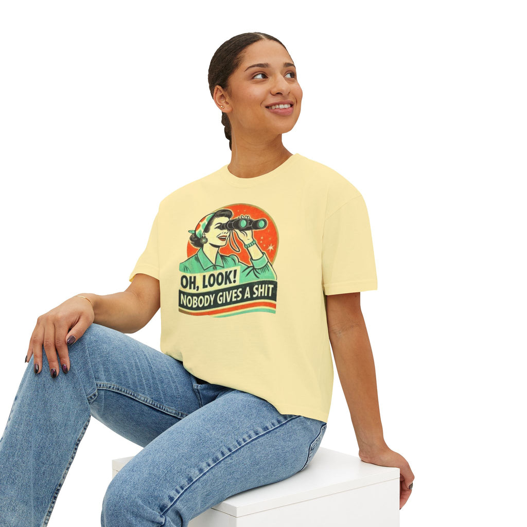 Graphic Tee — "Oh, Look! Nobody Gives a Shit" Retro Binoculars Design
