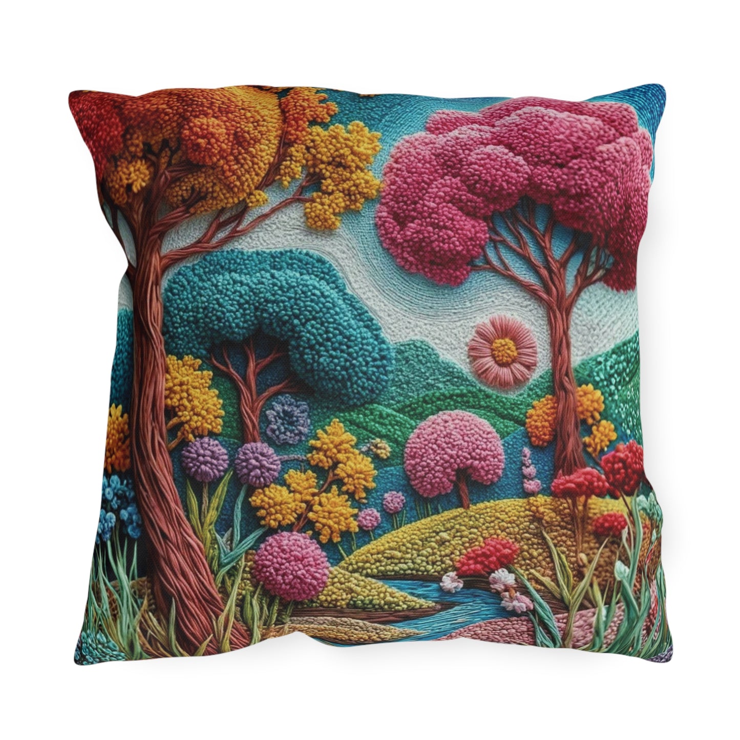 Outdoor Pillow — Colorful Whimsical Garden Landscape Throw Pillow