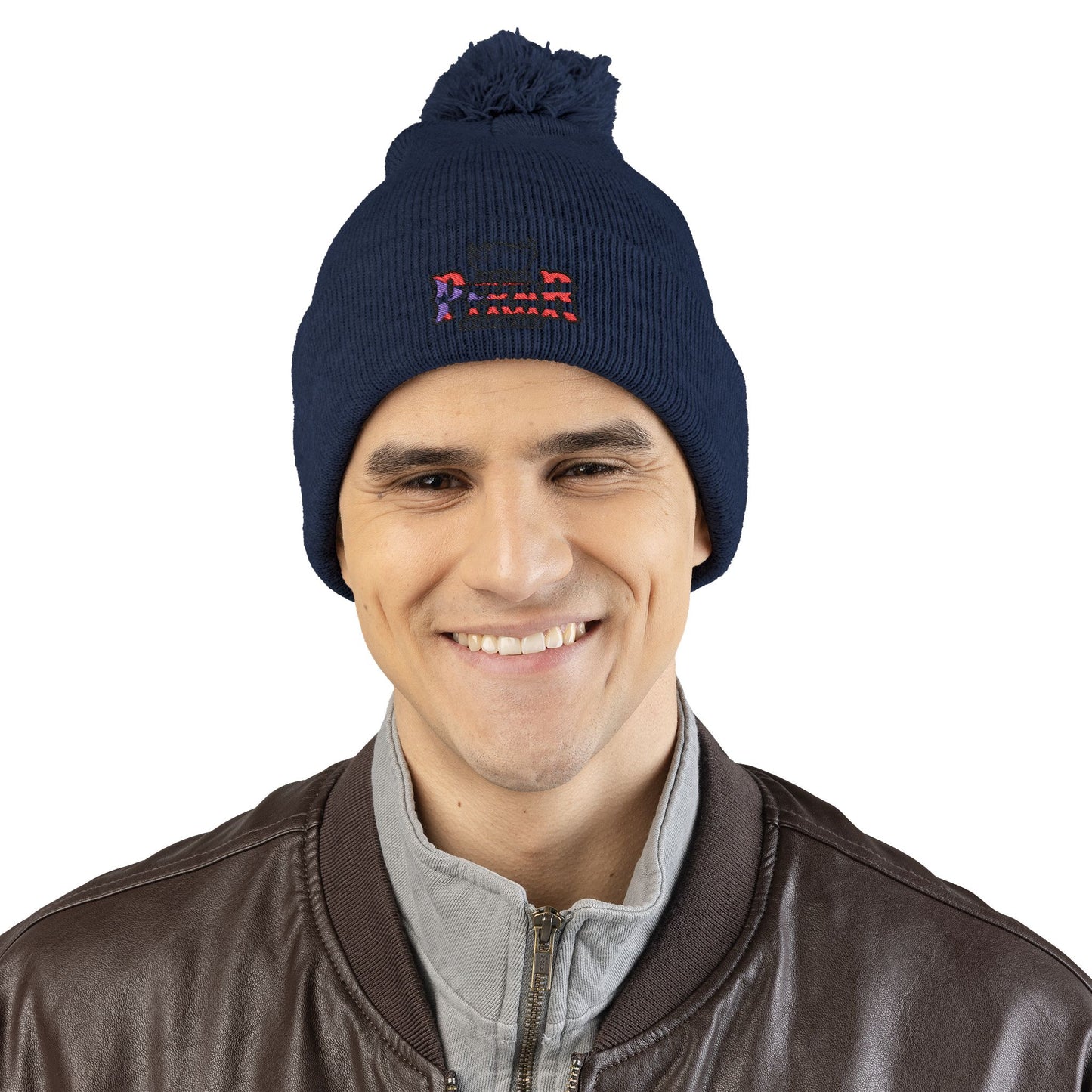 Puerto Rico–inspired hat  Embroidered Pom-Pom Knit Cap