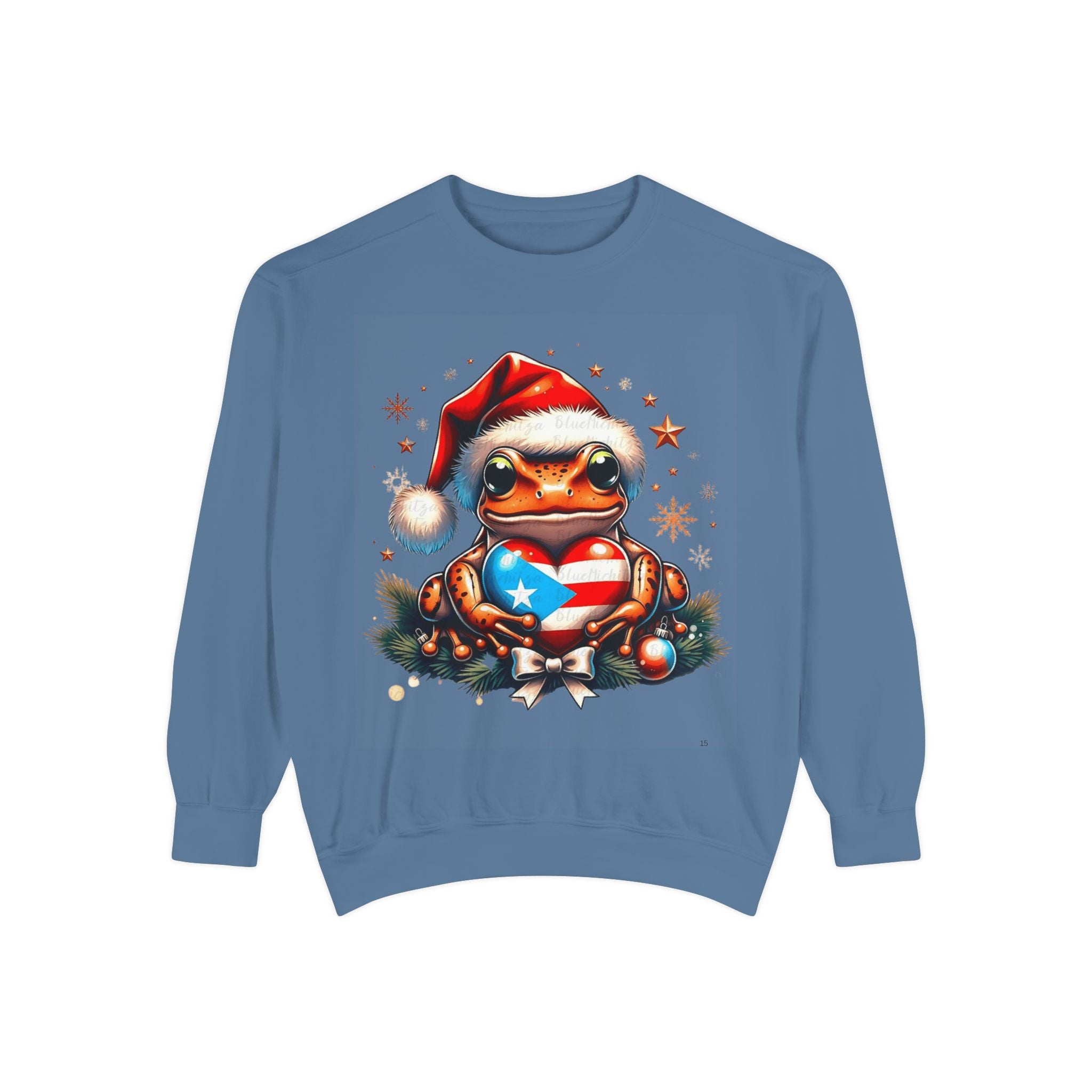 Christmas Coqui Sweatshirt — Cute Santa Frog Holding Ornament Holiday Sweater