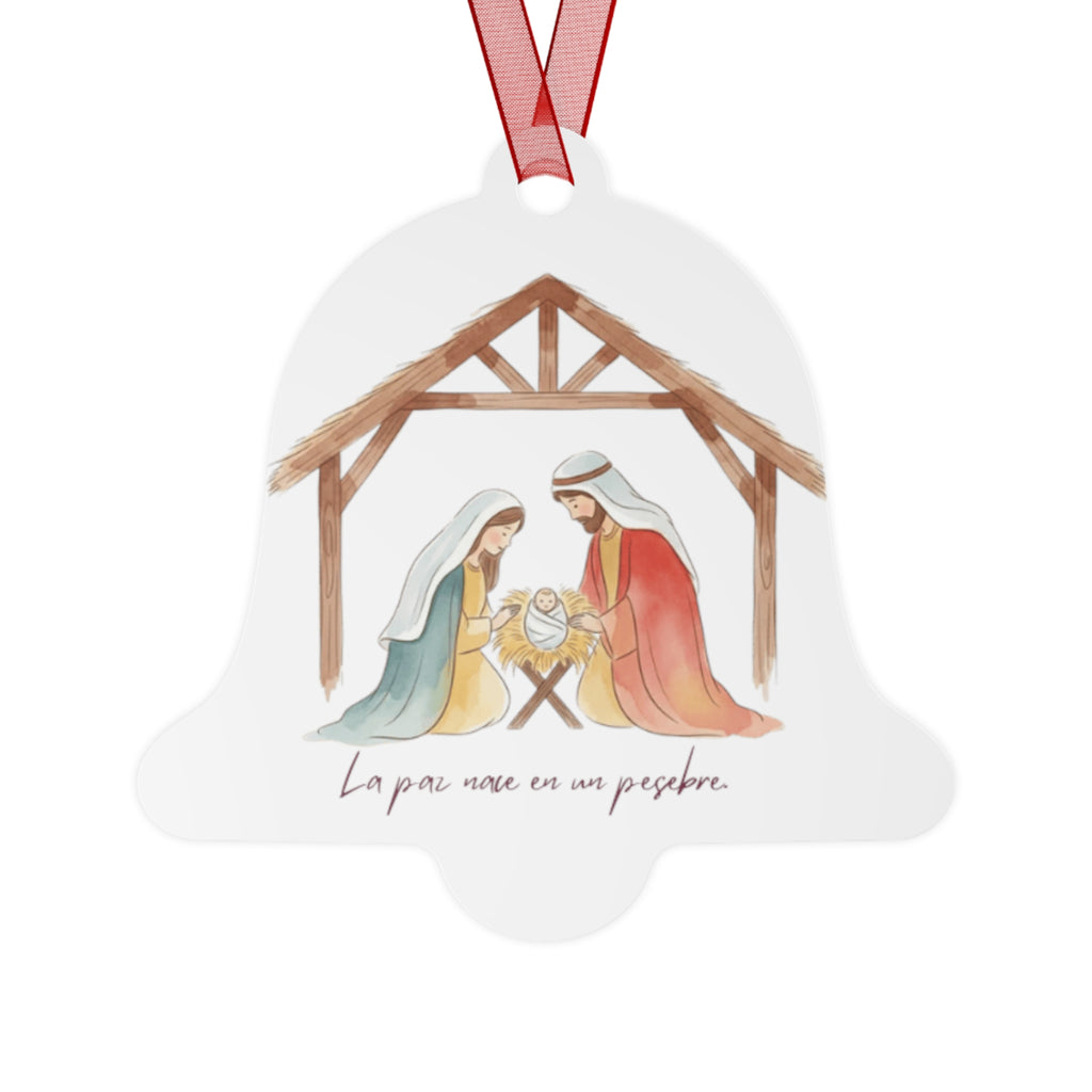 Nativity Metal Ornament — "La paz nace en un pesebre" Christmas Decoration