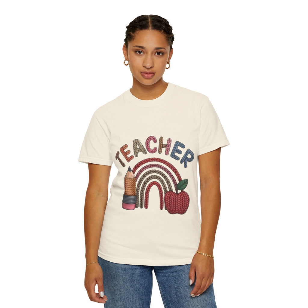 Teacher Rainbow Pencil & Apple T-Shirt — Back-to-School Gift for Educators