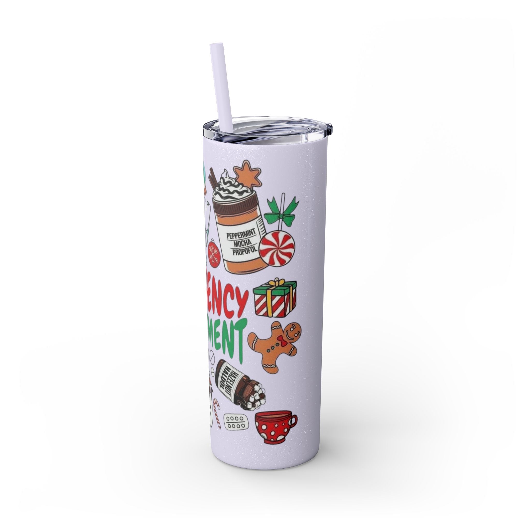 Emergency Department Nurse Christmas Skinny Tumbler - 20oz Holiday Medical Travel Cup with Straw Medical Christmas Mug