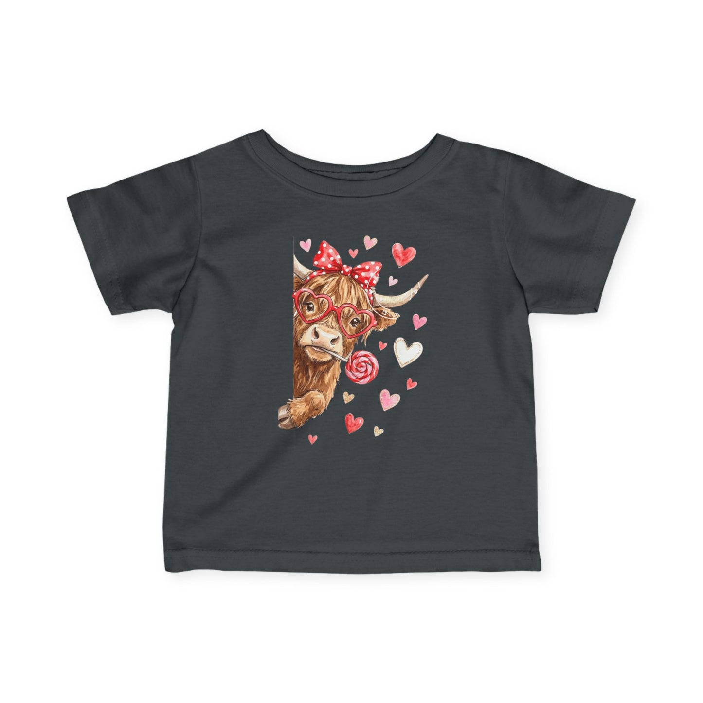 Infant Tee  Watercolor Highland Cow with Hearts (Cute Valentine Baby Top)