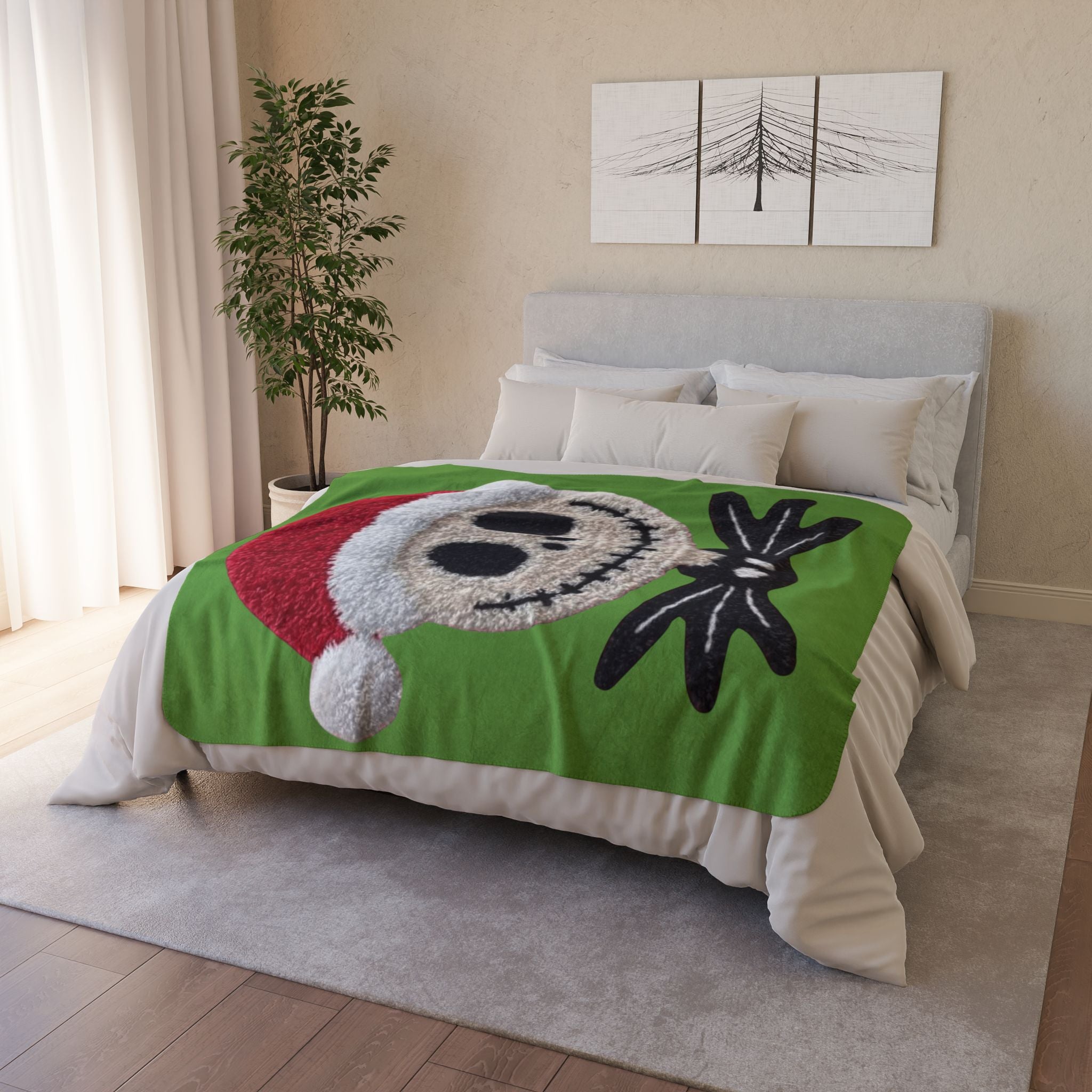 Magical Christmas Cartoon Blanket Christmas Skull Sherpa Blanket  Santa Hat Jack Skellington Holiday Throw