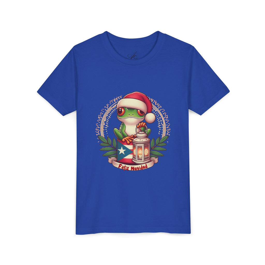 Kids Tee Cute Frog with Puerto Rican Flag & Lantern (Feliz Navidad)