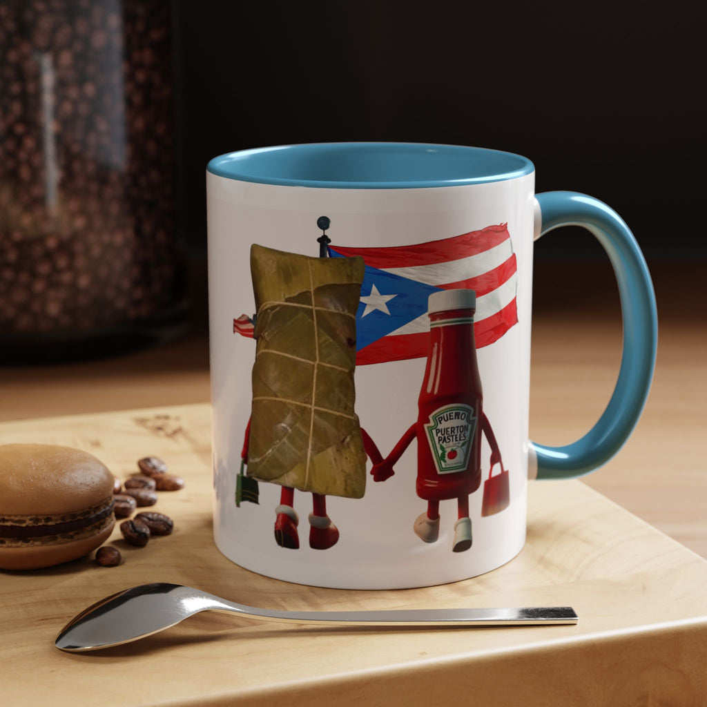 Puerto Rican Flag Ketchup & Pasteles Coffee Mug — Funny Food Friends Accent Mug (11/15oz)