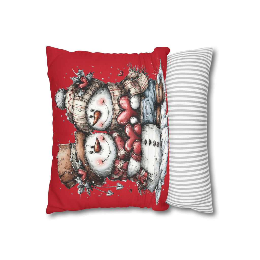Christmas Snowman Couple Faux Suede Pillowcase CHRISTMAS PILLOW DÉCOR