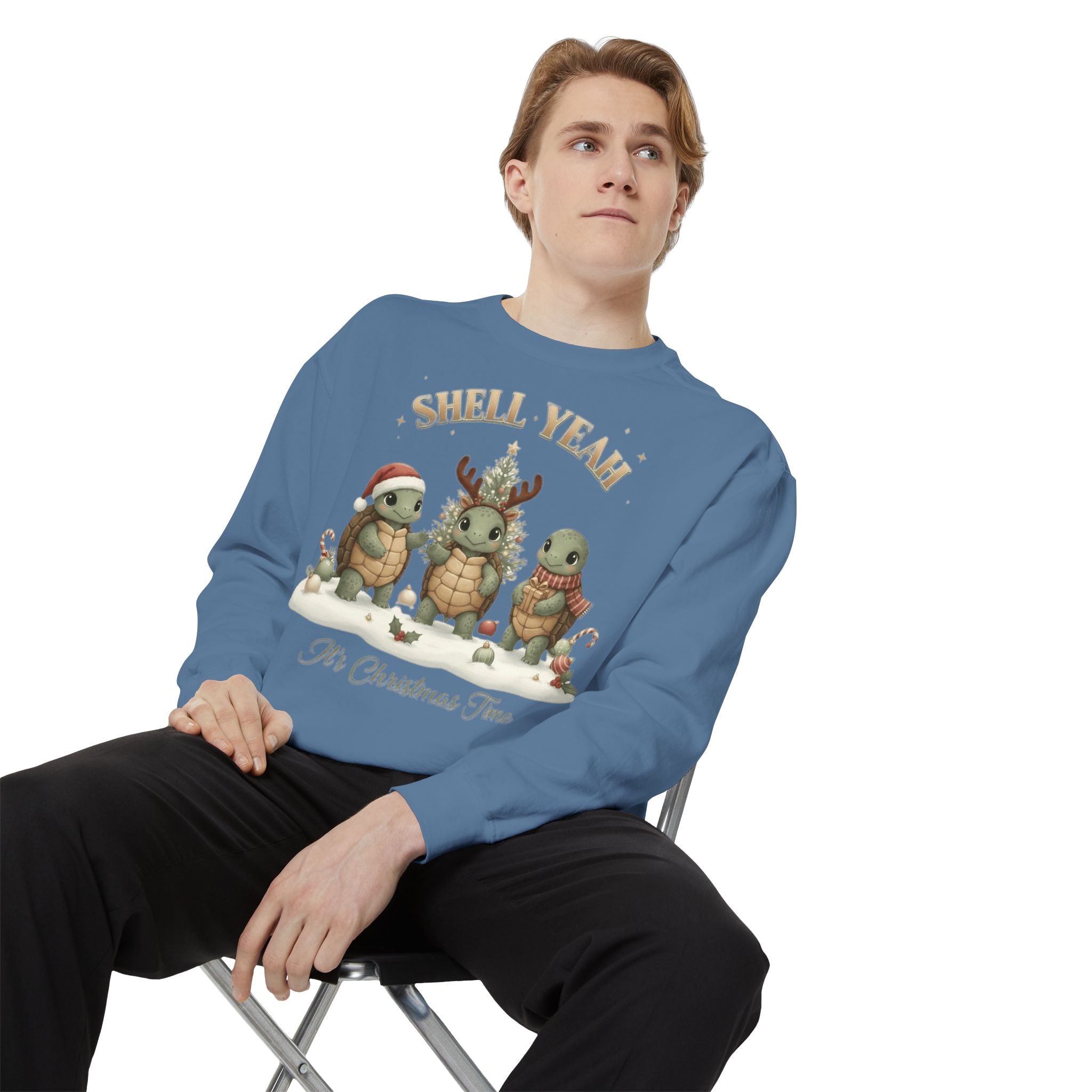 Christmas Turtle Sweatshirt  "Shell Yeah, It’s Christmas Time" Holiday Pullover