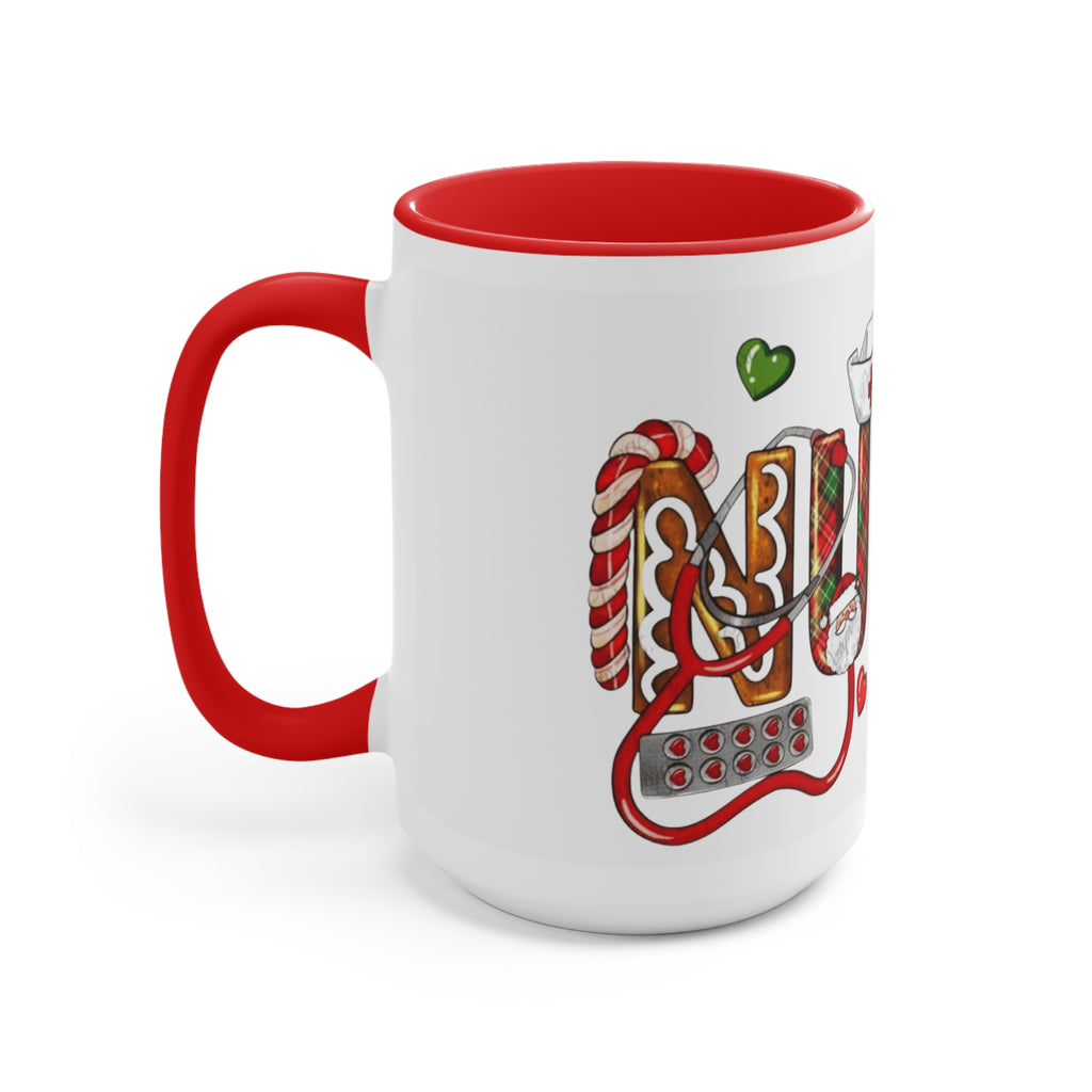 Christmas Nurse Accent Mug — Festive Healthcare Holiday Coffee Cup with Gingerbread & Candy Cane Design Medical Christmas Mug