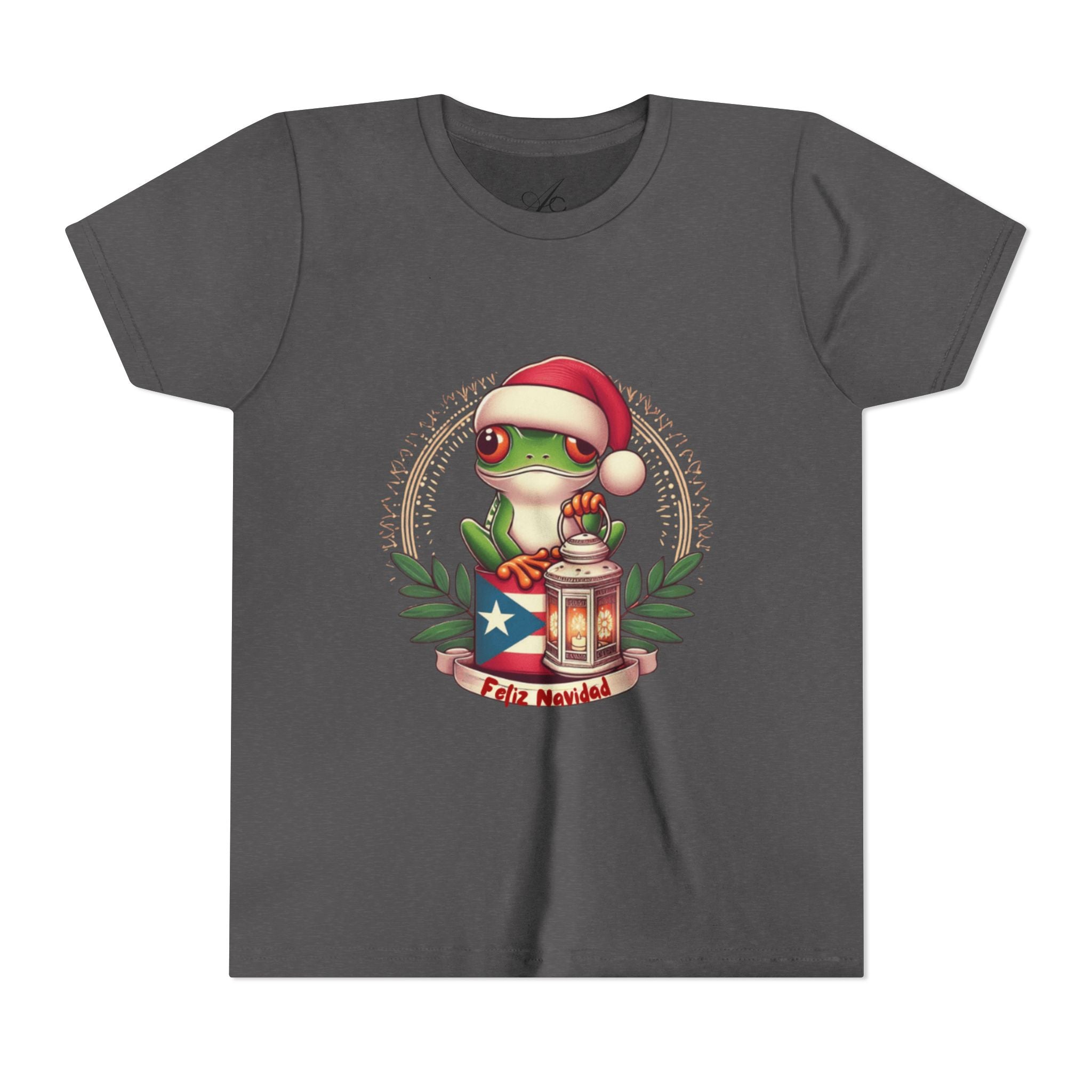Kids Tee Cute Frog with Puerto Rican Flag & Lantern (Feliz Navidad)