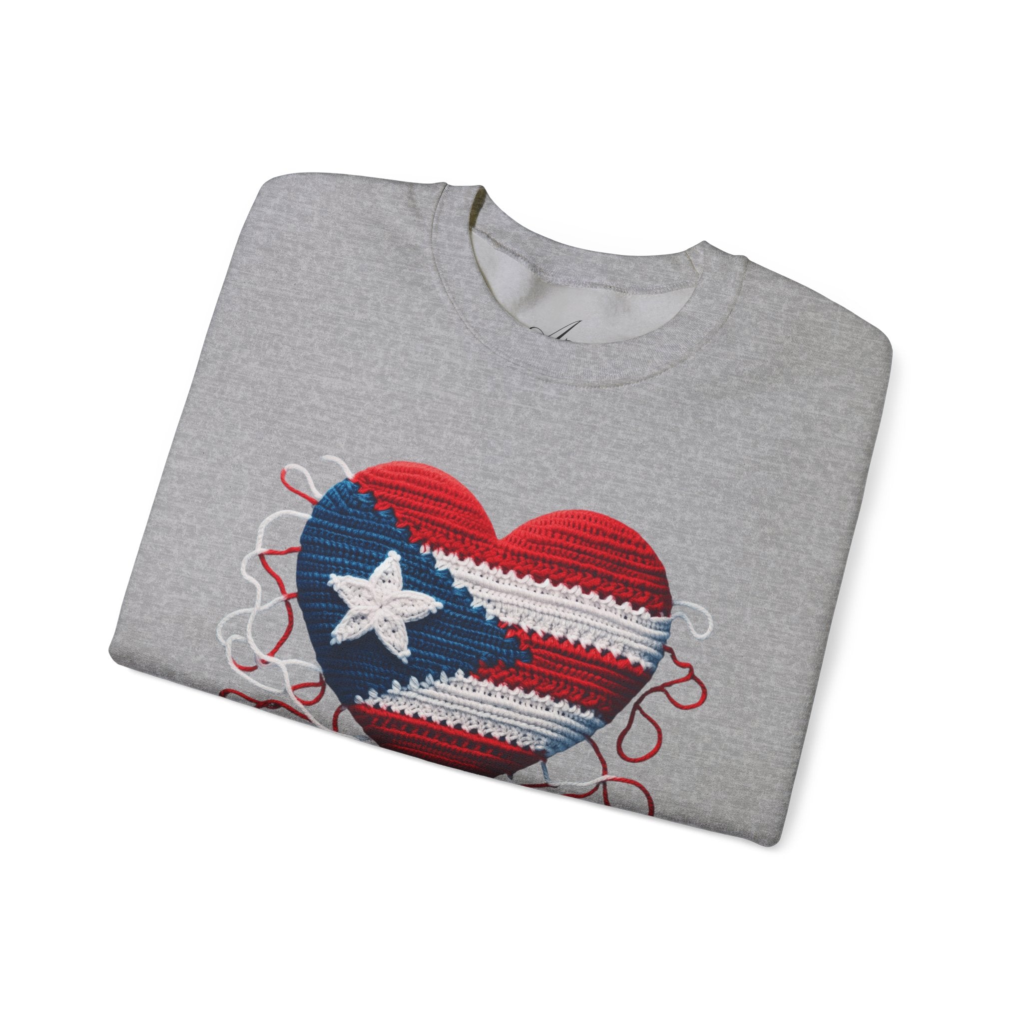 Puerto Rico Heart Crewneck Sweatshirt  Puerto Rican Flag Heart Knit Design
