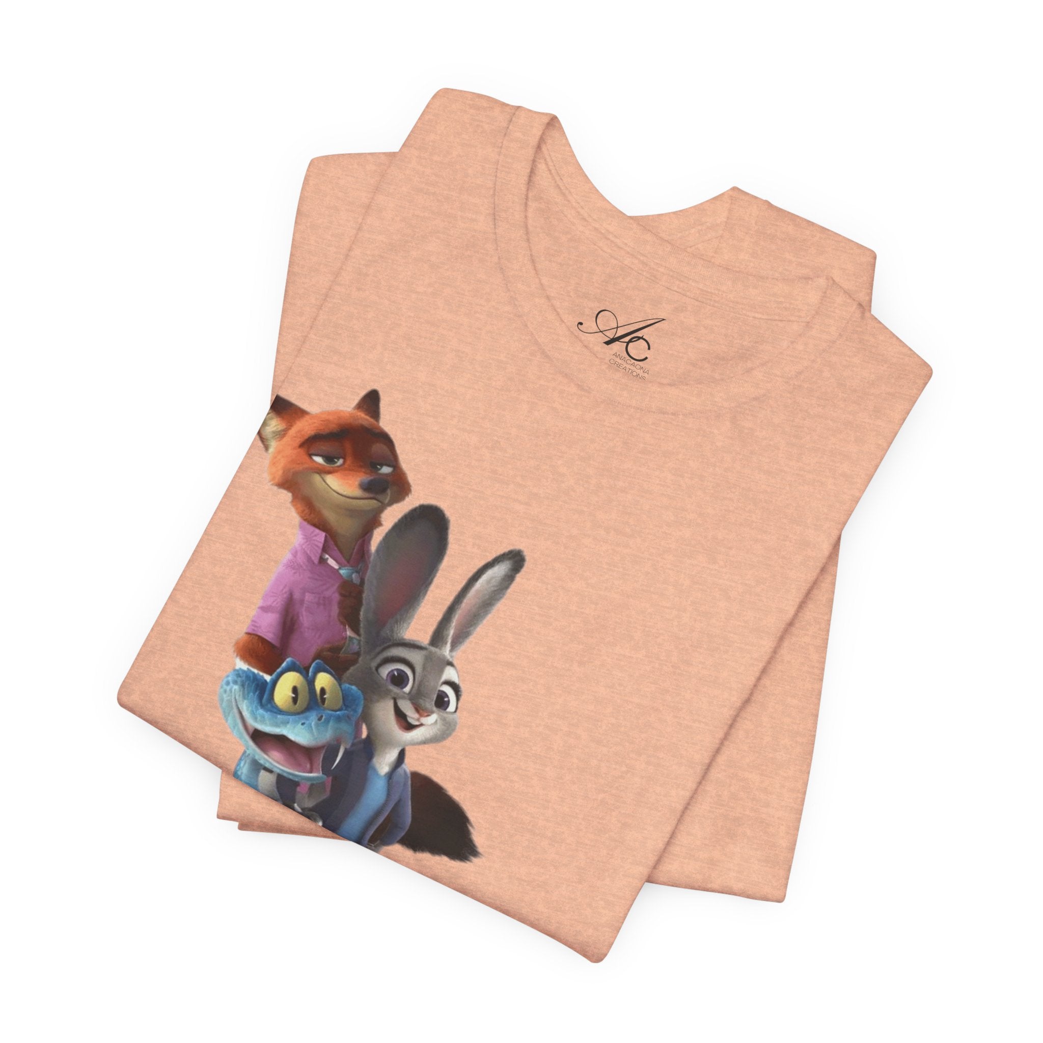 Animated Character Tee — Cute Fox & Bunny Stack Graphic T-Shirt  cartoon-style Christmas artwork