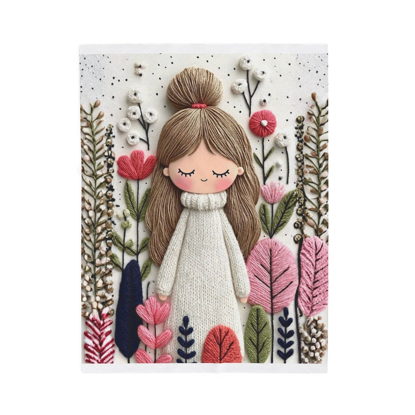 Plush Blanket — Cozy Girl in Floral Meadow Velveteen Throw
