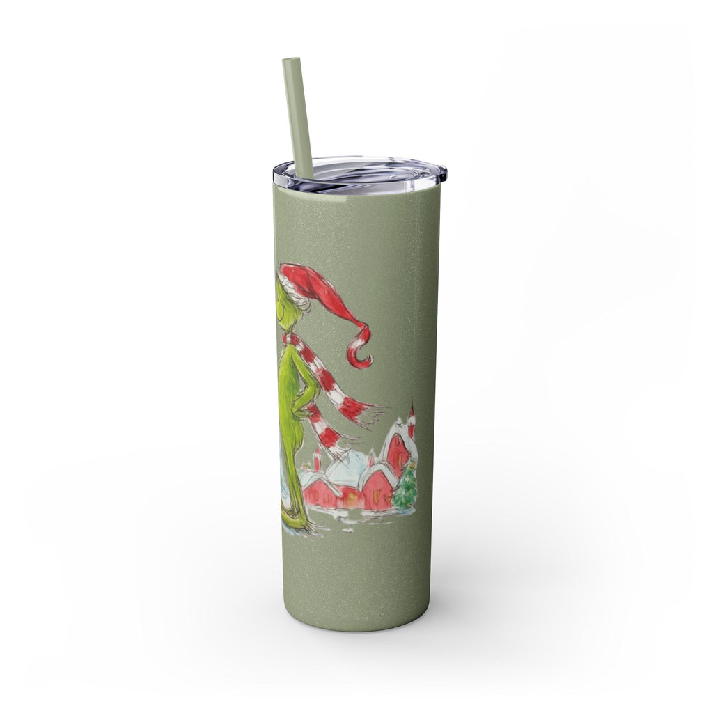 Grinch Christmas Skinny Tumbler with Straw — Dr. Seuss Holiday Quote Design, 20oz Christmas Mugs Collection
