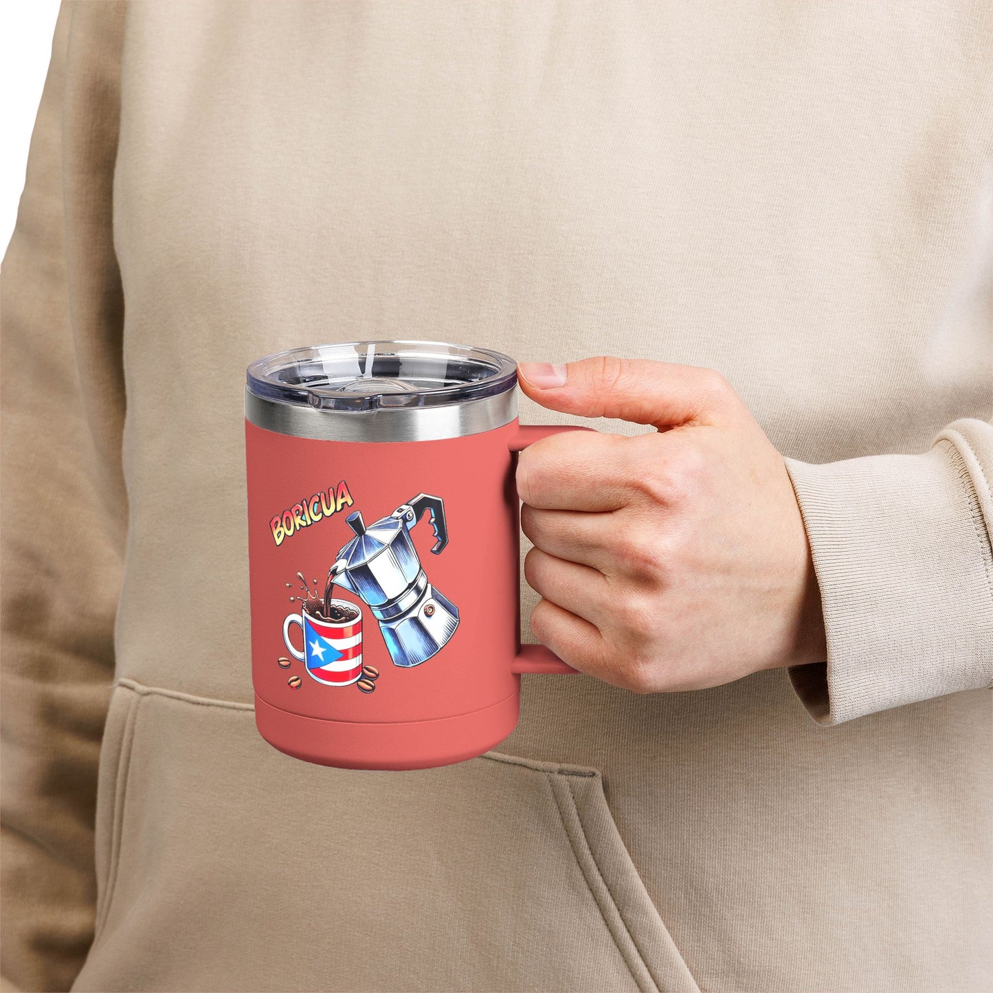 Puerto Rican Coffee Mug Tumbler, 15oz | Great Gift for Coffee Lovers, Unique Kitchen Decor, Perfect for Birthdays & Holidays