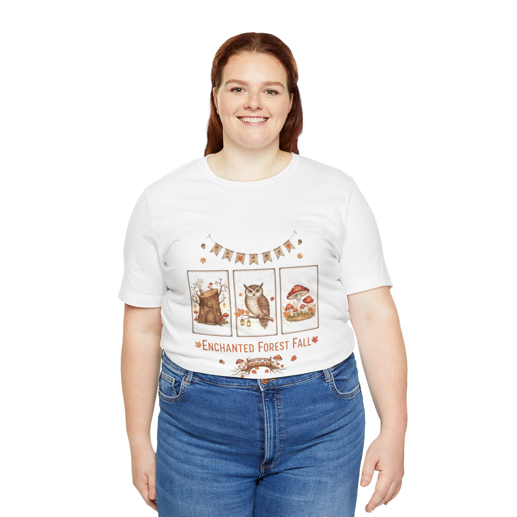 Enchanted Forest Fall Tee, Cute Owl Shirt, Autumn Graphic Tee, Nature Lover Gift, Cozy Fall Apparel, Wildlife T-Shirt, Unisex Fall Top