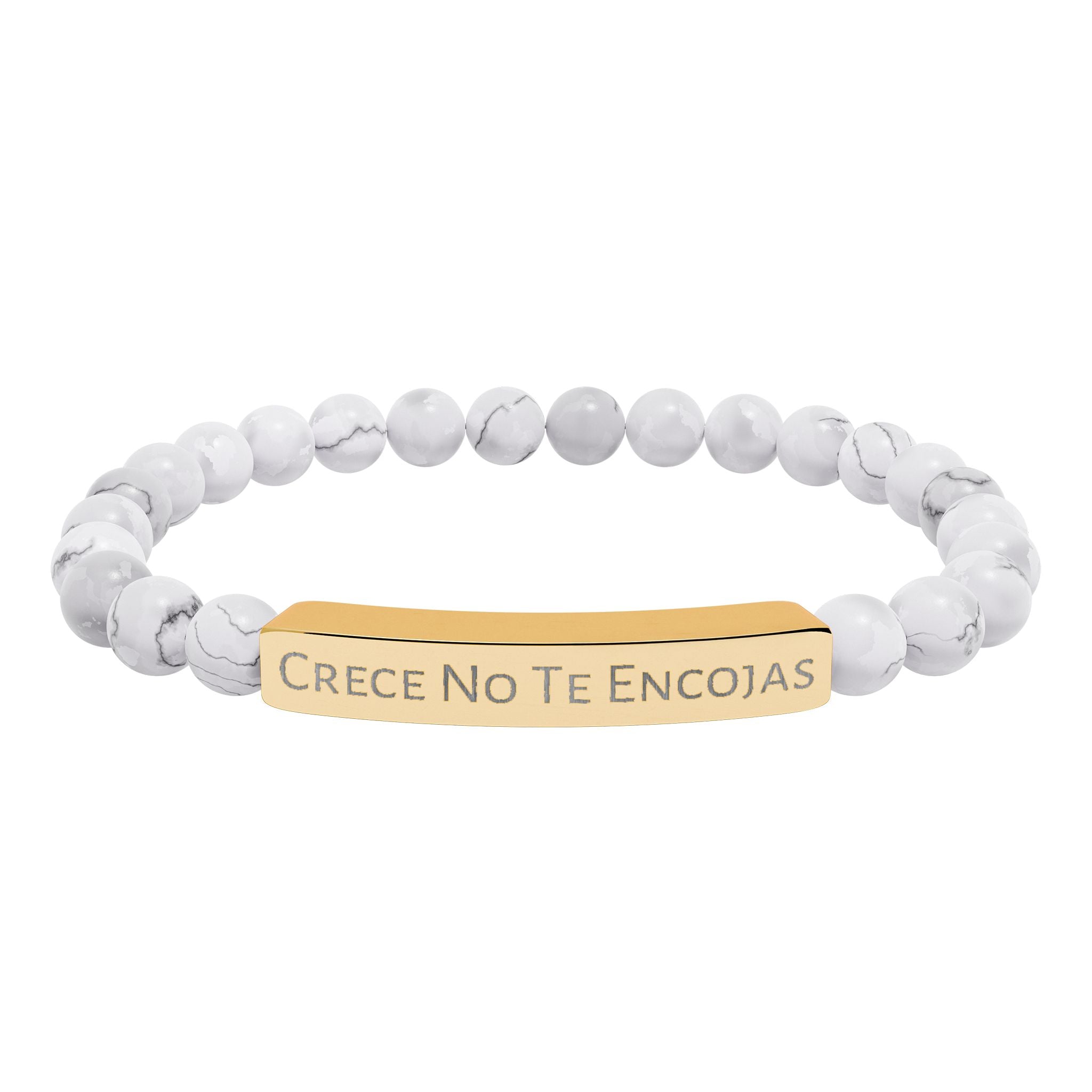 Engraved Natural Stone Stretch Bracelet — "Crece No Te Rindas" Affirmation Bar
