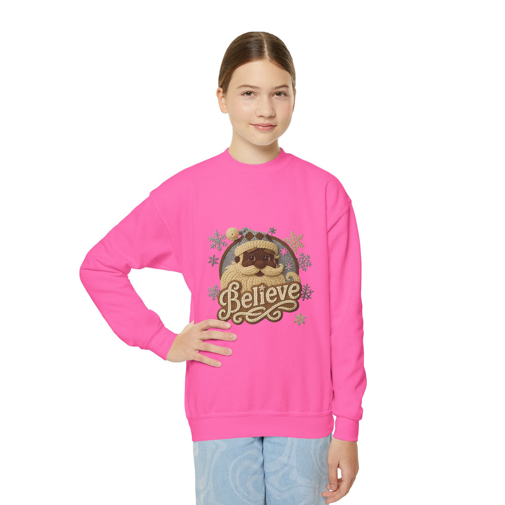 Youth Sweatshirt  'Believe' Cozy Sloth Holiday Crewneck